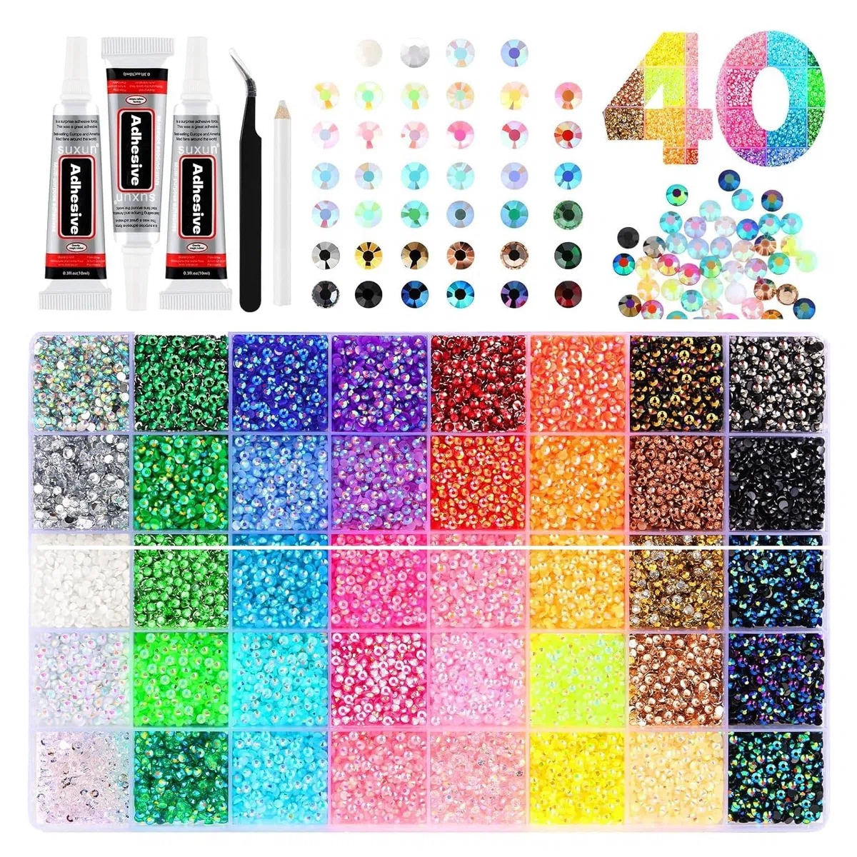 40 Farben 3mm Harz Jelly Strasssteine, 32000 Stück Flachrückseite Bastelsteine, Strass-Set zum Verzieren für Nägel, Schuhe, Handyhüllen, DIY Handwerk & Diamantkunst
