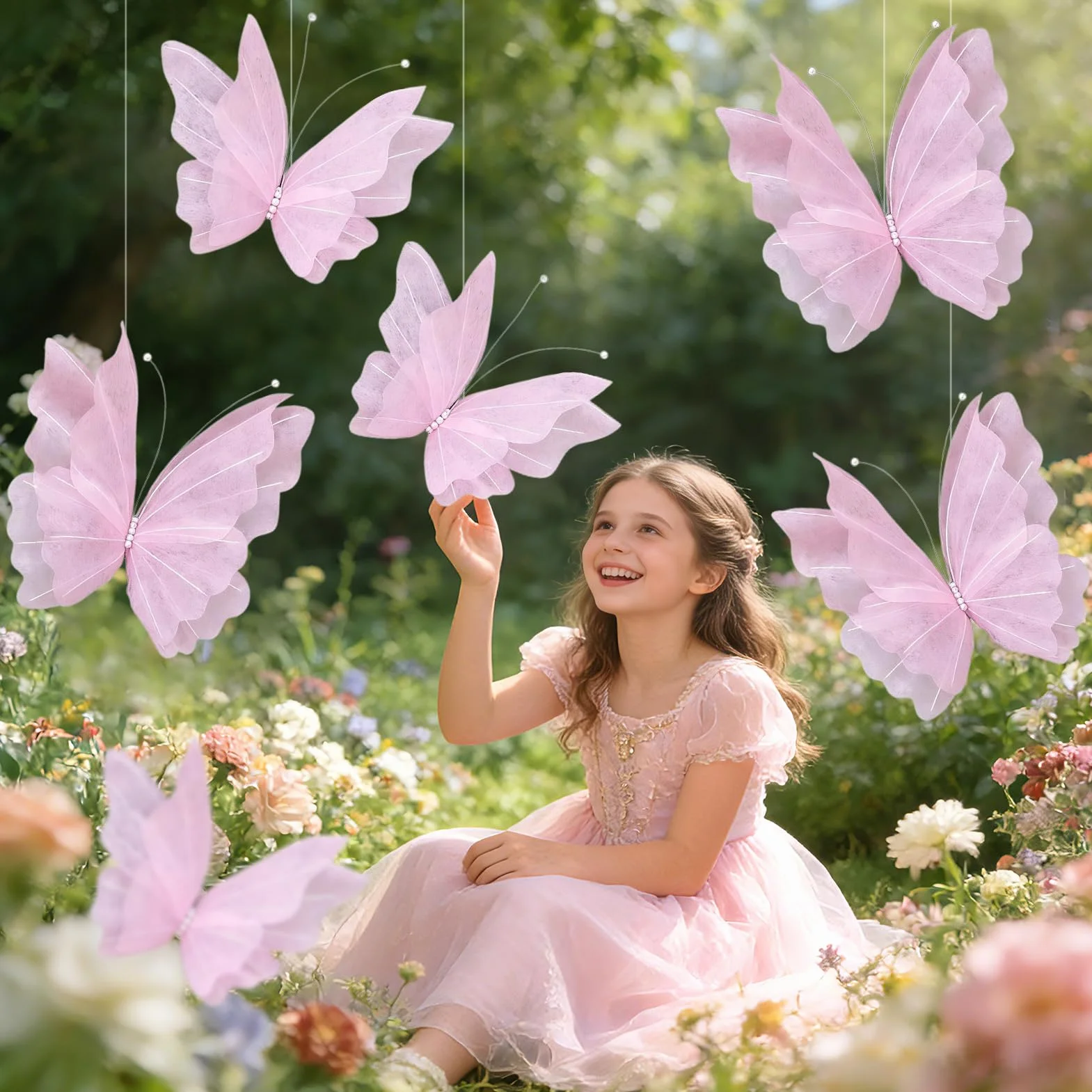 SUNBEAUTY 6 Stück 3D Große Schmetterling Deko Rosa Papier Schmetterlinge Deko für Gartenparty Deko Kindergeburtstag Deko Tischdekoration Innen Frühling Deko Tischdekoration Hochzeit Kinderzimmer Deko