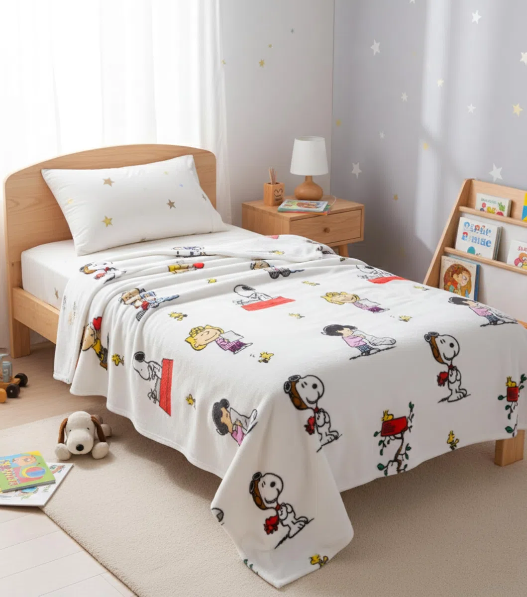 Kanguru Snoopy Decke aus weichem Fleece Weiche und warme Mikrofaser, Weihnachten oder für eine bequeme Entspannungscouch, TV-Plaid-Erdnüsse, 100% Polyester, weiß, Einheitsgröße