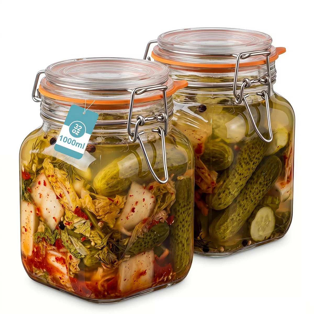 2er-Pack Fermentierglas 1L mit Gärventil und Gewicht: Premium Fermentationsglas Auslaufsicheres Fermentierset für Anfänger & Profis - 1000ml Gärglas für Sauerkraut, Pickles, Kimchi, Kombucha