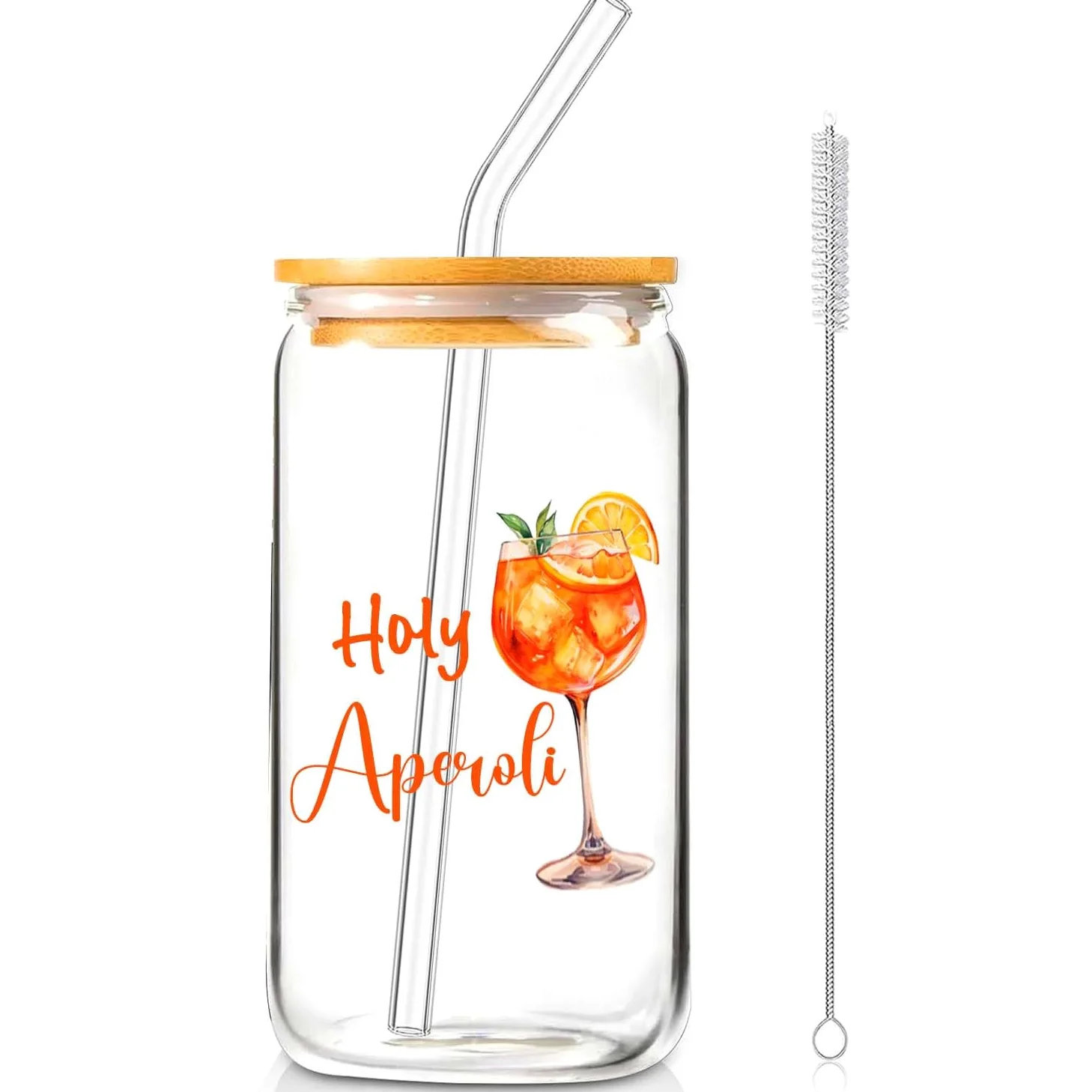 Aperol Spritz Gläser Glas mit Deckel Strohhalm Aperol Accessoires Aperol Geschenke für Frau Aperol Spritz Gläser Geschenkset (Aperol straw cup)