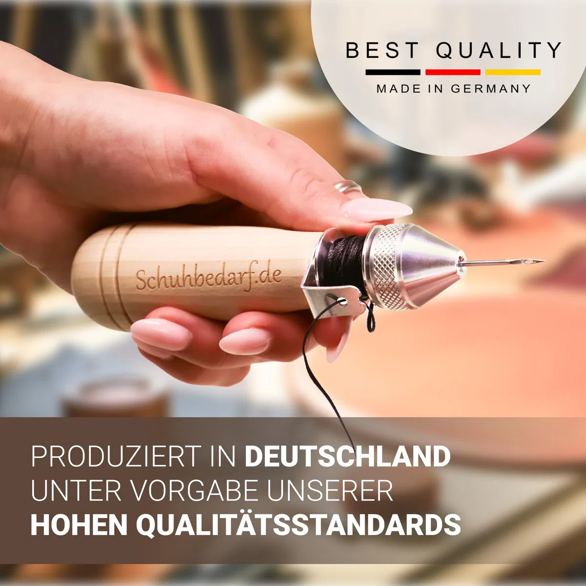 Handnähapparat/Nähahle mit Fadenspule - Handnähmaschine für Dicke Stoffe, Planen, Cabrioverdecke und Segeltuch - inkl. 4 Ledernadeln - Made in Germany