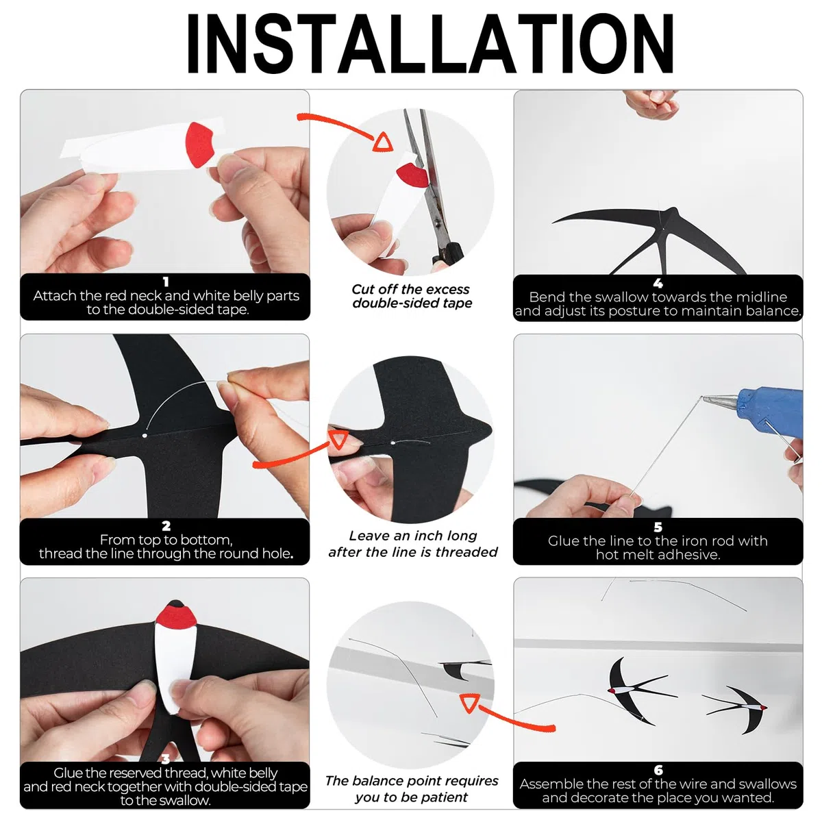 Fliegende Schwalben Hängende Mobile 5er Set, DIY Handgemachte Schwalbe Vogel Mobile Hängende Dekor für Wohnzimmer und Schlafzimmer