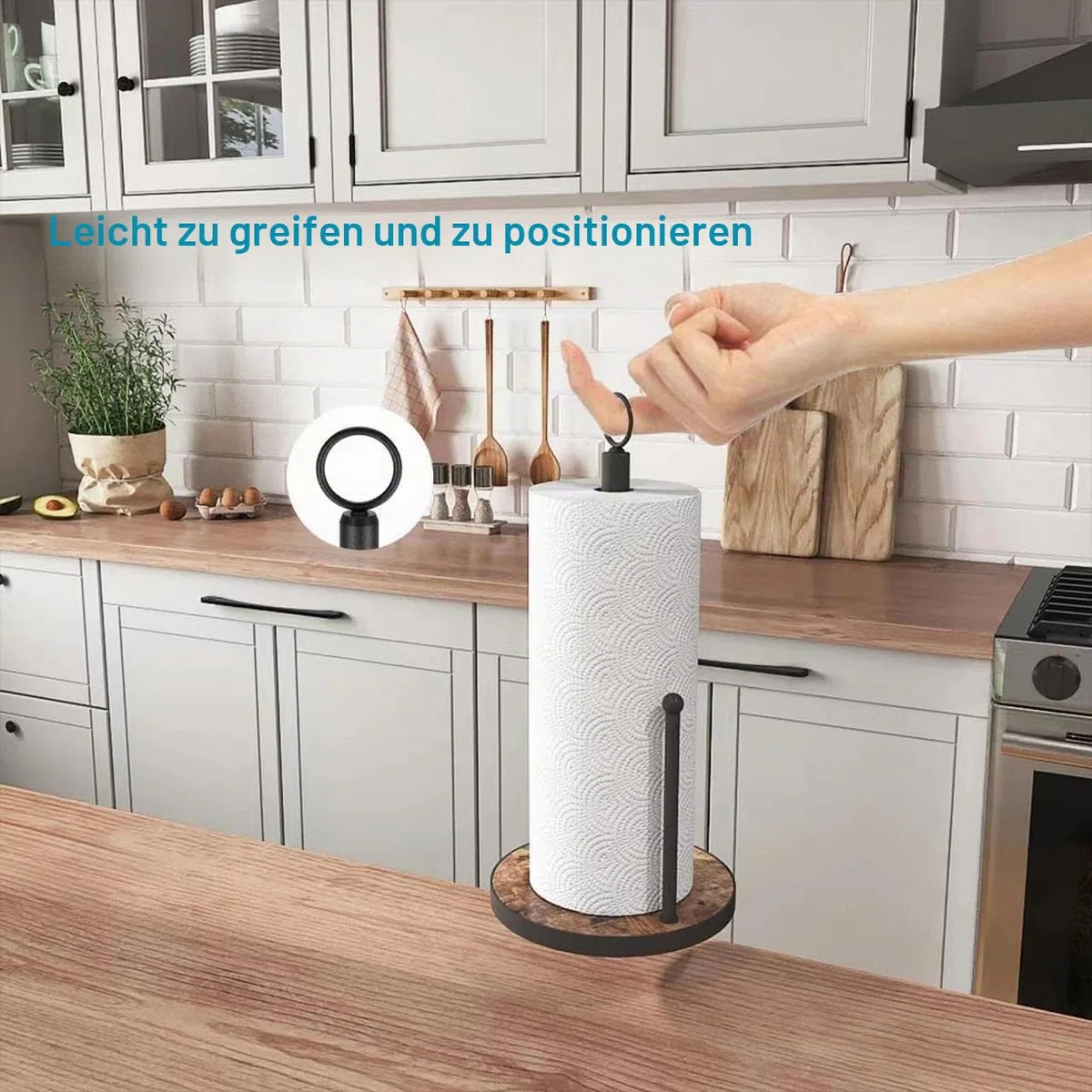 OROPY Küchenrollenhalter Stehend mit Schwerer Holzbasis, Landhausstil Papierrollenhalter für Küchentheke, Geeignet für Standard und Jumbo Größe Küchenrollen (Braun - Leicht Abzureißen)
