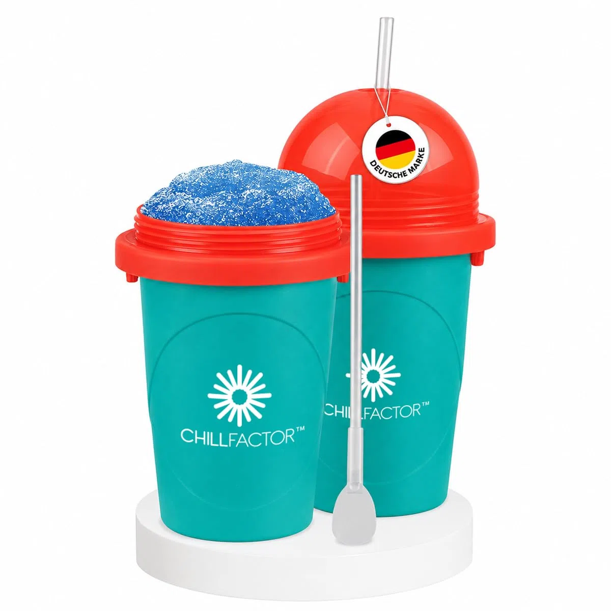 Slushy Maker – Tragbarer Slushy Becher aus Silikon mit 2-in-1 Strohhalm und Löffel – Slush Ice Maker für erfrischende Slushies – Slushi Cup zum Slush Eis selbermachen – 370ml