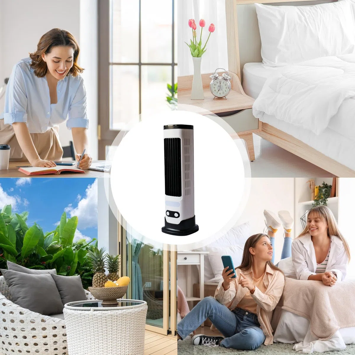 Ventilator Vertikal Leise, 5 Geschwindigkeiten Boden, Windgebläse Hilfe mit stabiler Bauweise, Gerät zum Aufladen über USB, verstellbare Entlüftung, geräuscharm, Schlafzimmer, Turm, Camping, Strand