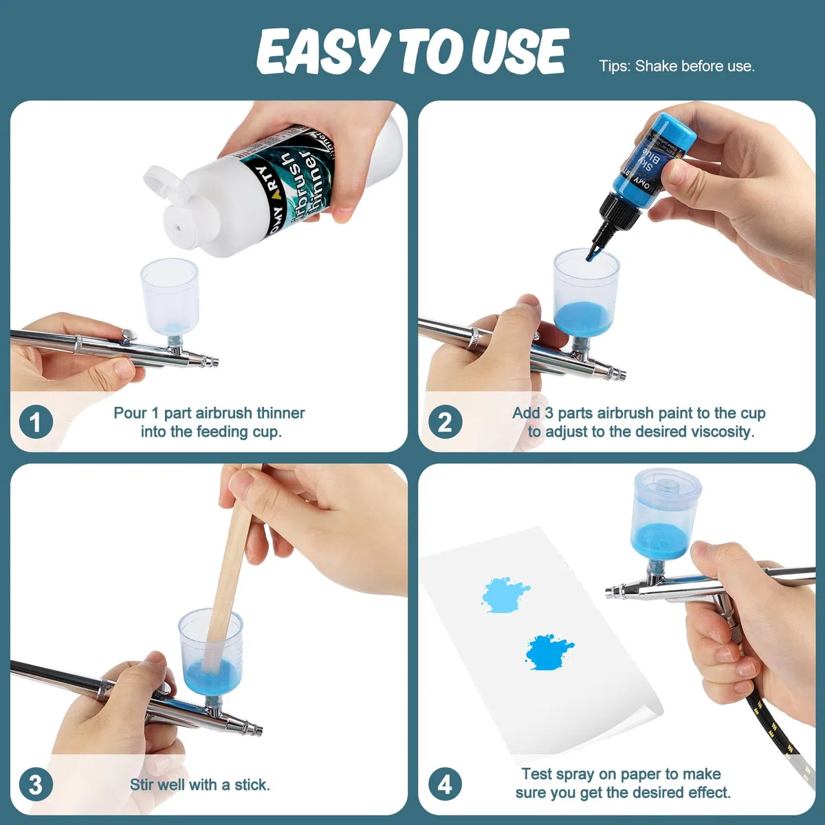 HOMY ARTY Airbrush Verdünner - 250 ml, Acrylfarben Verdünner auf Wasserbasis, zur Verbesserung des Farbflusses für Airbrush Farben für Schuhe, Kleidung, Metall- und Kunststoffmodelle (Packung mit 2)