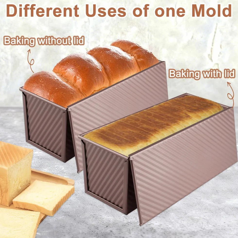 Toastbrot Backform Mit Deckel 1000g Teig Antihaft Kastenform Mit Deckel, Roségold Brotbackform Mit deckel Kohlenstoffstahl Toastbrot backform, zum Backen von Kuchen und Sandwiches im Backofen