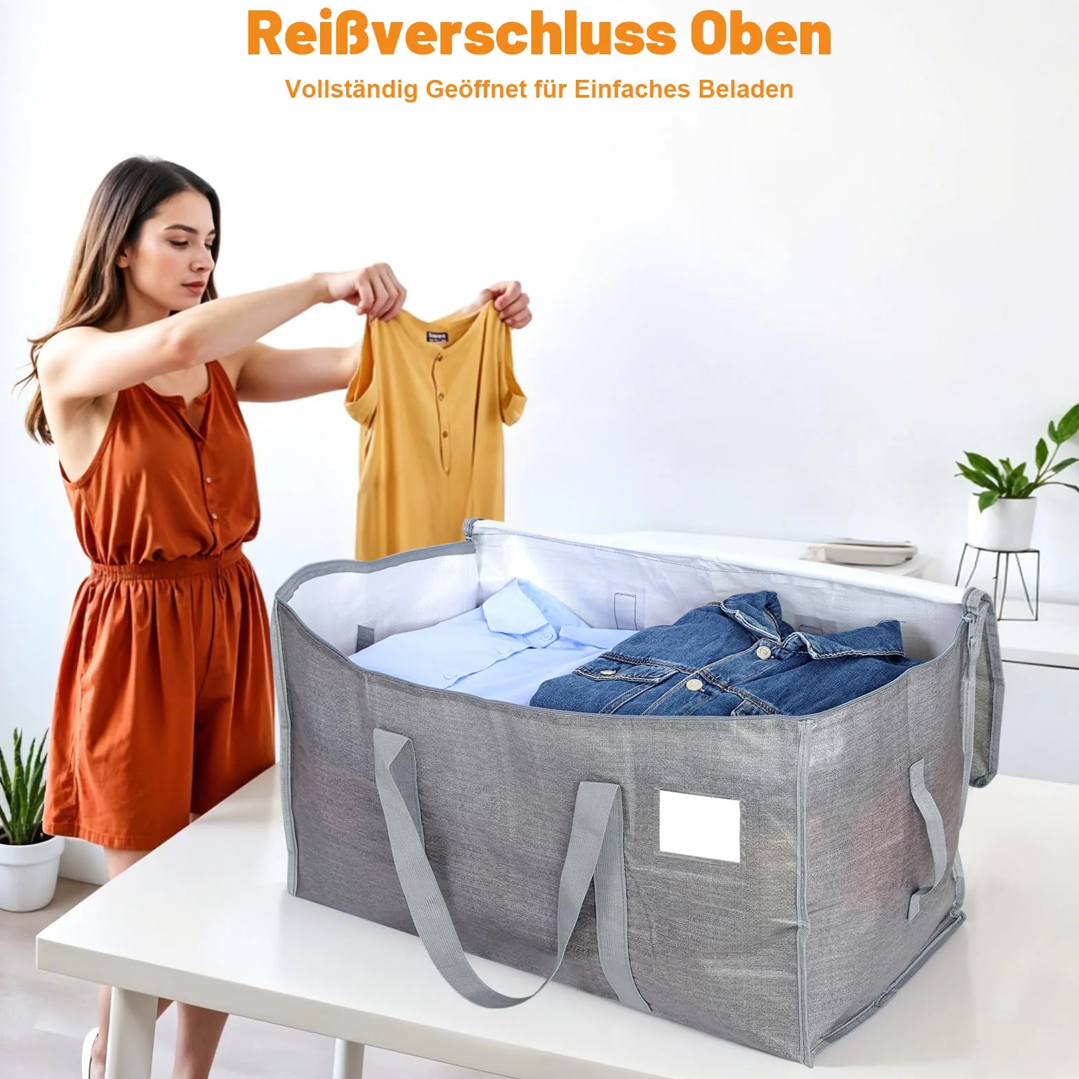 Dntorx 4 Stück 90L Große Aufbewahrungstasche mit Deckel, Faltbare Umzugskartons Groß mit Reißverschlüssen Griff Kleideraufbewahrung Umzugstaschen für Umzug Camping Bettwäsche Kleidung Aufbewahrung