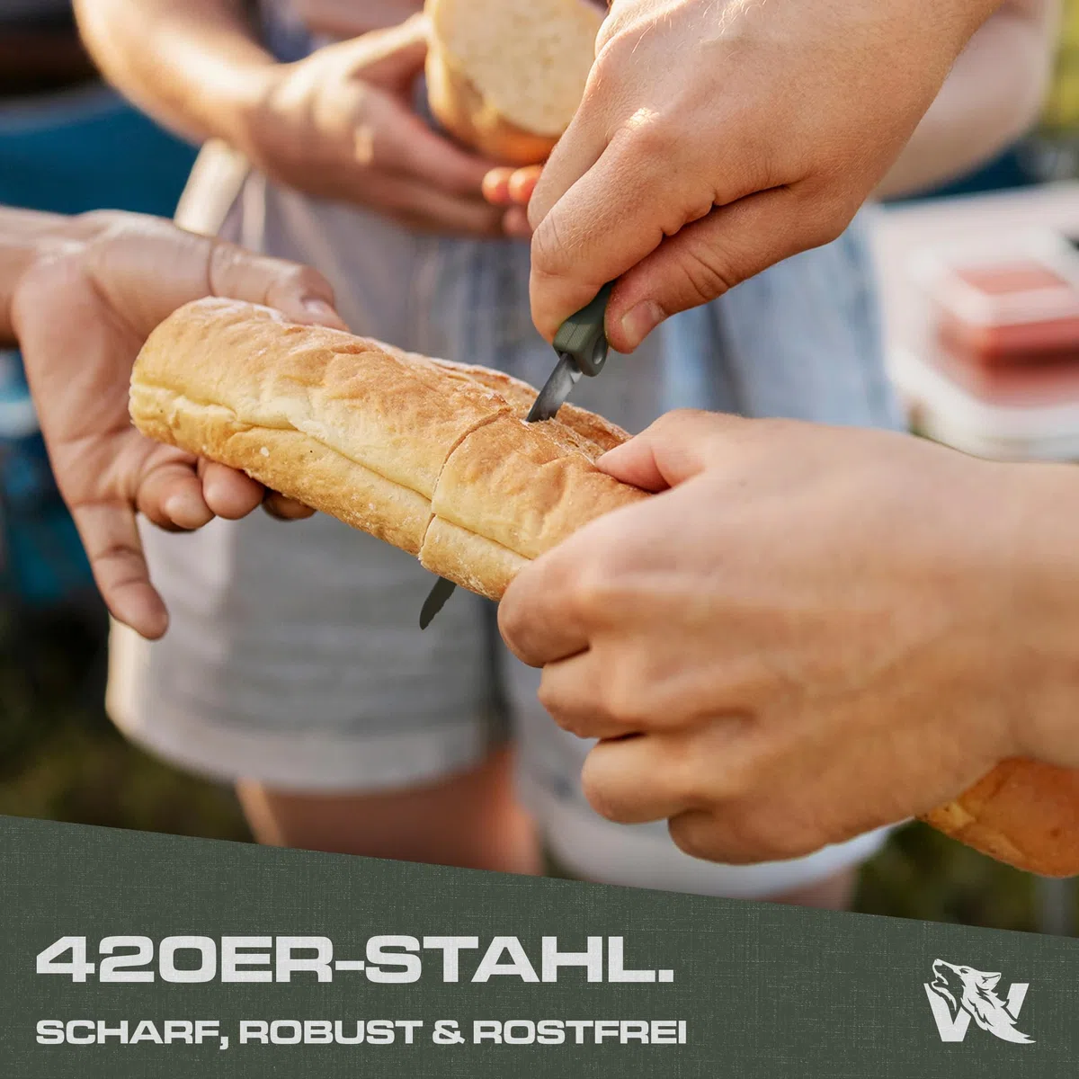 ODENWOLF W-PICNIC - Brotmesser Wellenschliff als Folding Knife - Sägemesser auch geeignet als Jausenmesser oder Brötchenmesser - Scharfes Outdoor Wellenmesser klappbar verwendbar als Picnic Messer