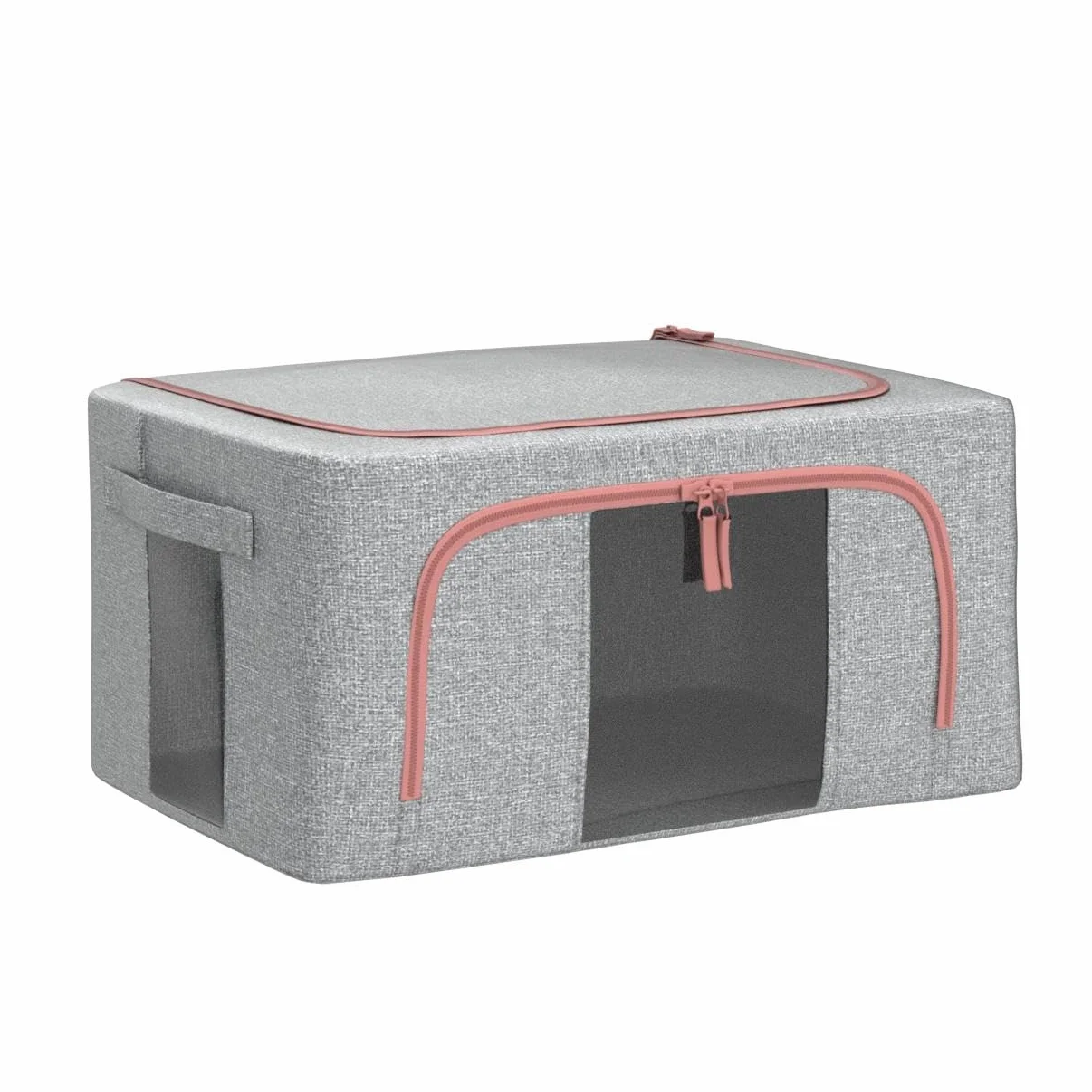 Kleideraufbewahrung Box 2 Stück, Kleiderschrank Organizer Faltbar Aufbewahrungsbox mit Metallrahmen und 2 Fenster, Aufbewahrungstasche für Kleidung, Bettdecken, Decken, Bettwäsche, Grau(22L)