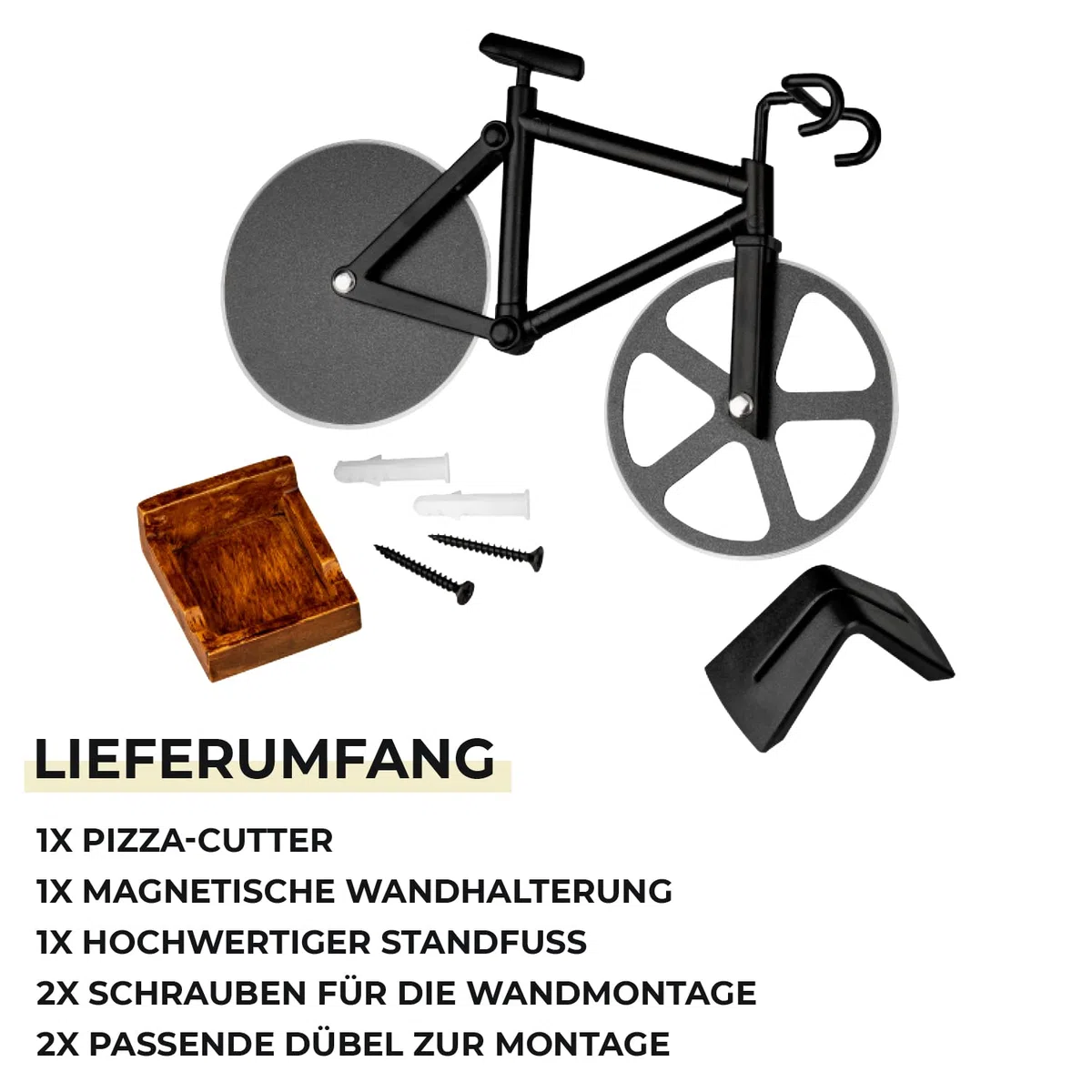URBAN ZWEIRAD | Fahrrad Pizzaschneider inkl. magnetischer Wandhalterung | Antihaftbeschichtet & rostfrei | Familien Pizzaroller, Fahrrad Geschenkideen