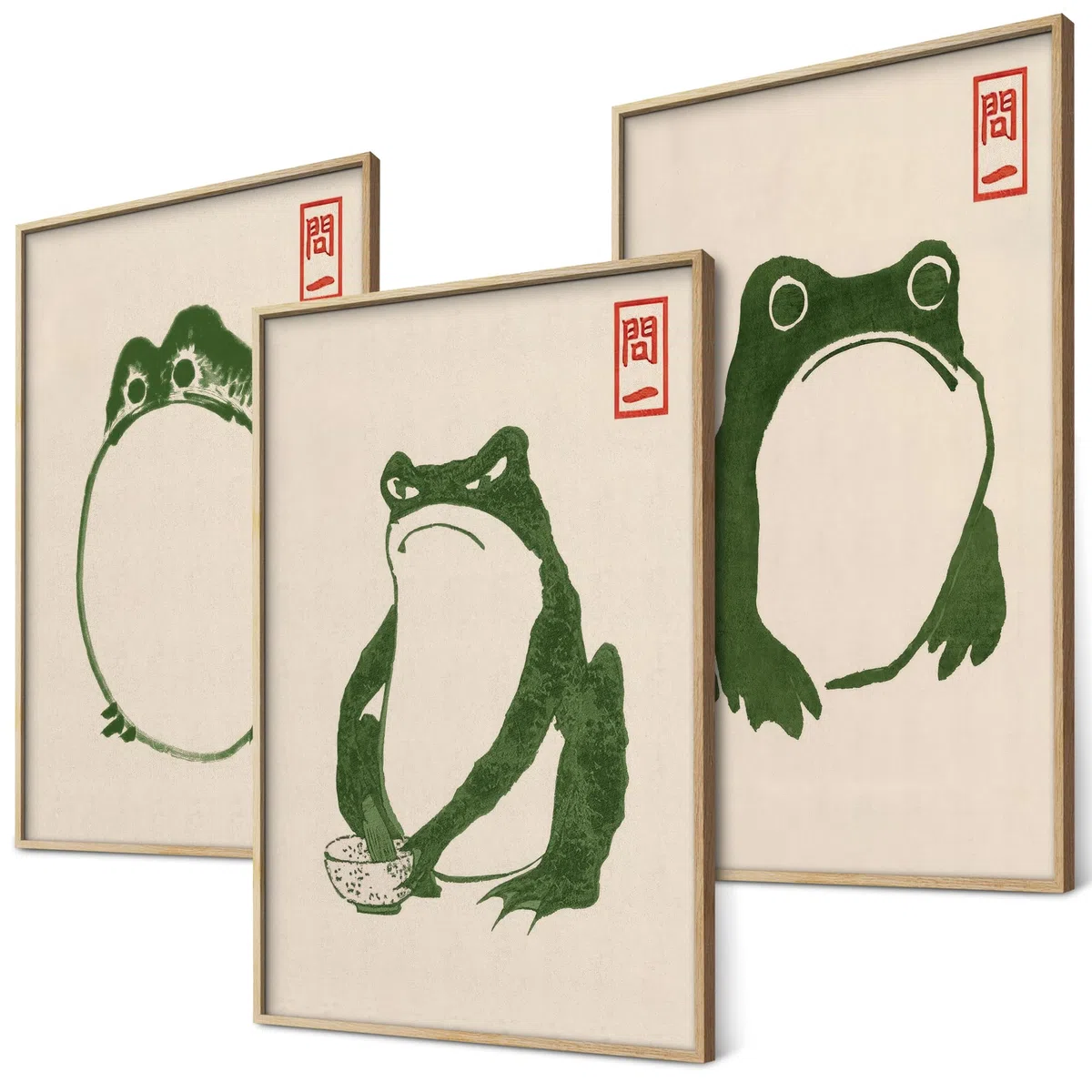 Hoji Frösche Poster Set Ukiyo-e Japanische Kunst Japan Wanddeko Bilder Schlafzimmer Deko Wohnzimmer Dekoration Eklektische Gemälde (3x A3 | Ohne Rahmen)