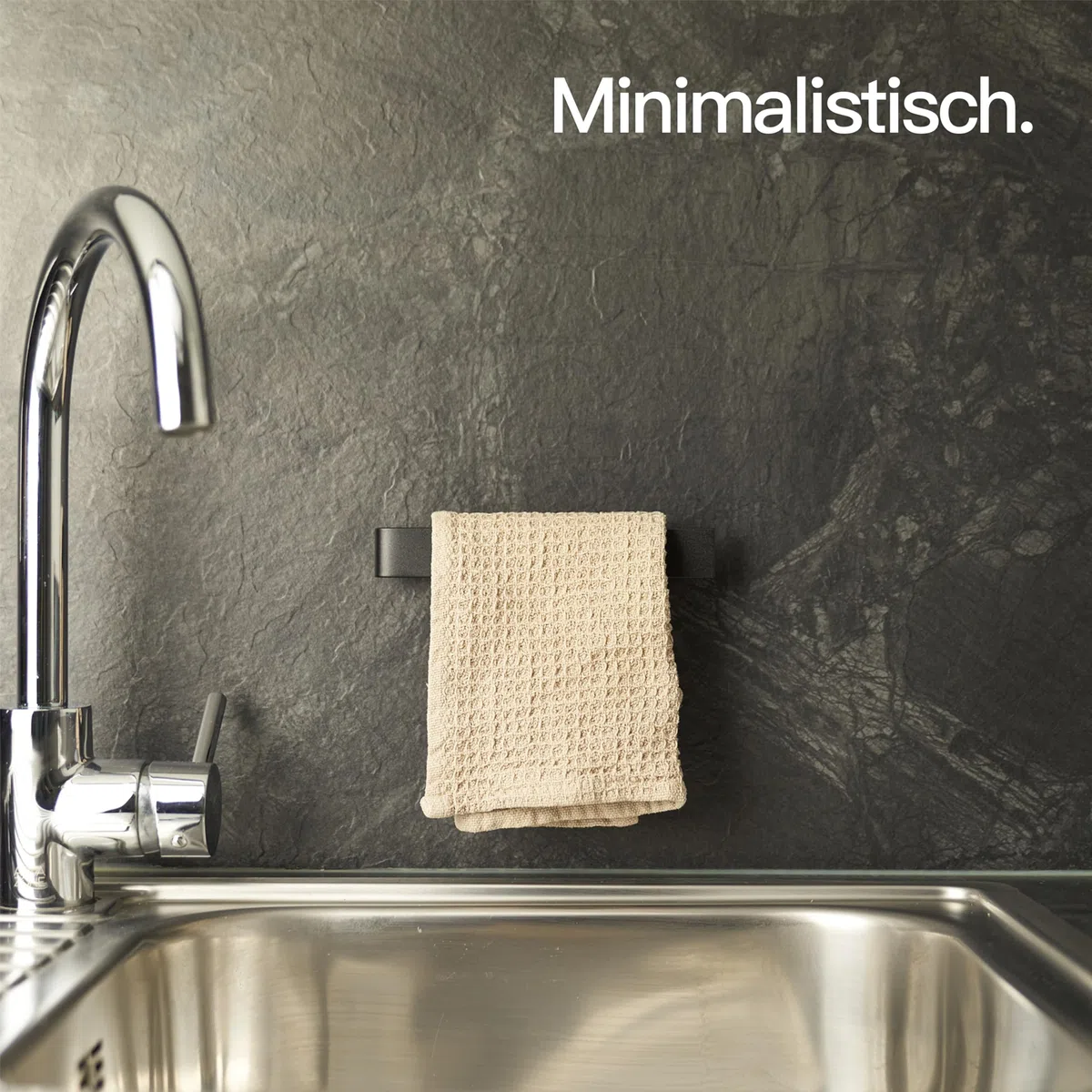 Designfabrik Hamburg Spültuchhalter | Spüllappenhalter ohne Bohren | Lappenhalter Spülbecken selbstklebend | Waschbecken und Wandmontage | Geschirrtuchhalter Küche | Modernes Design Matt Schwarz