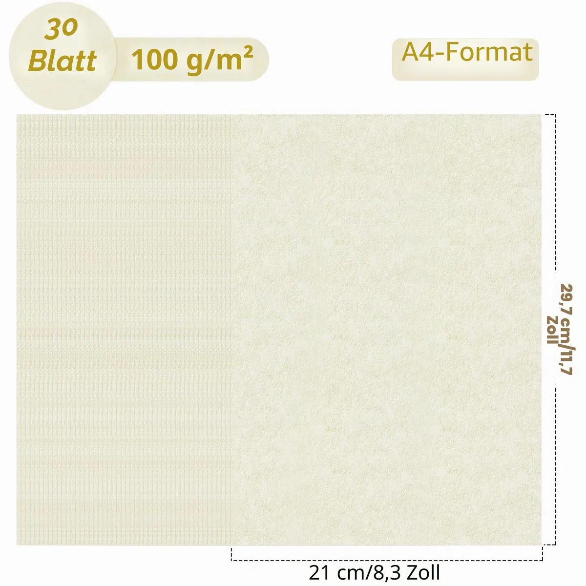 Pergamentpapier, 30 Blatt, cremeweiß, 21 x 29,7 cm, A4-Größe, Pergamentpapier, 100 g/m², Vintage-Papier für Zertifikate, Handwerk, Visitenkarten, Einladungen, PAC04CW030