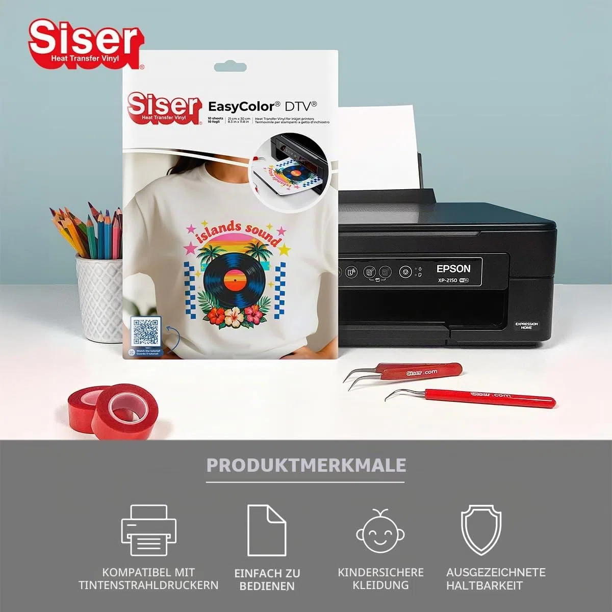 Siser Craft Pack Easy Color DTV - 10 Blatt A4-Thermovinyl-Set, kompatibel mit Tintenstrahldruckern, bedruckbares thermoklebendes Vinyl