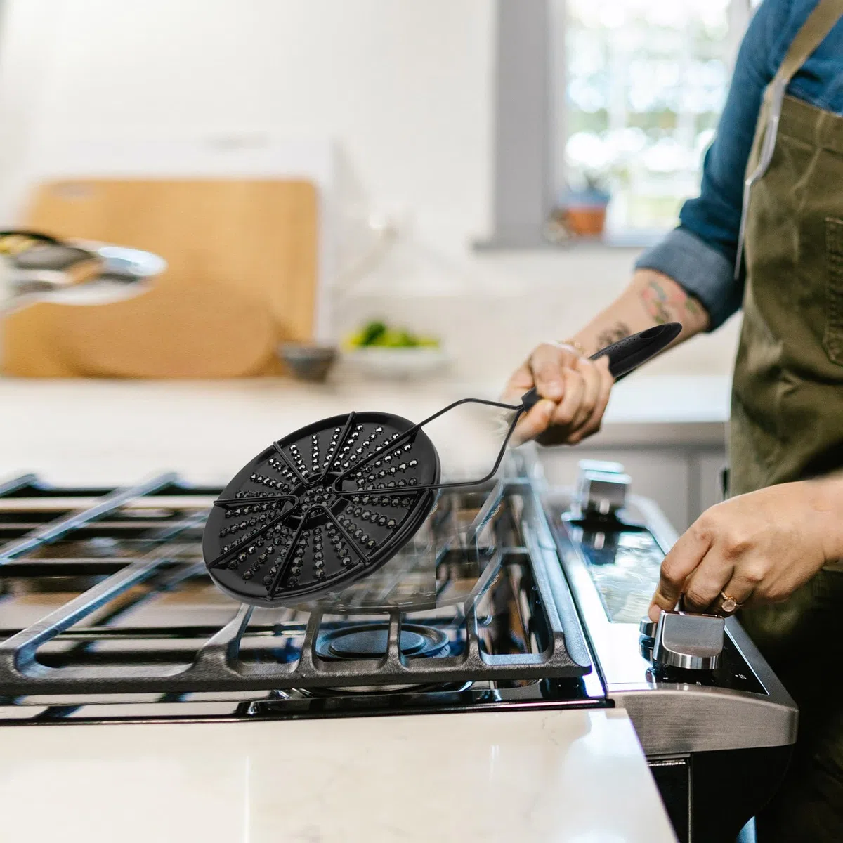 Emaillierte und Hitzebeständigem Griff Wärmeverteilerplatte mit Hoher Wärmeleitfähigkeit zum Gleichmäßigen Kochen für Gasherd für Heimische Küche