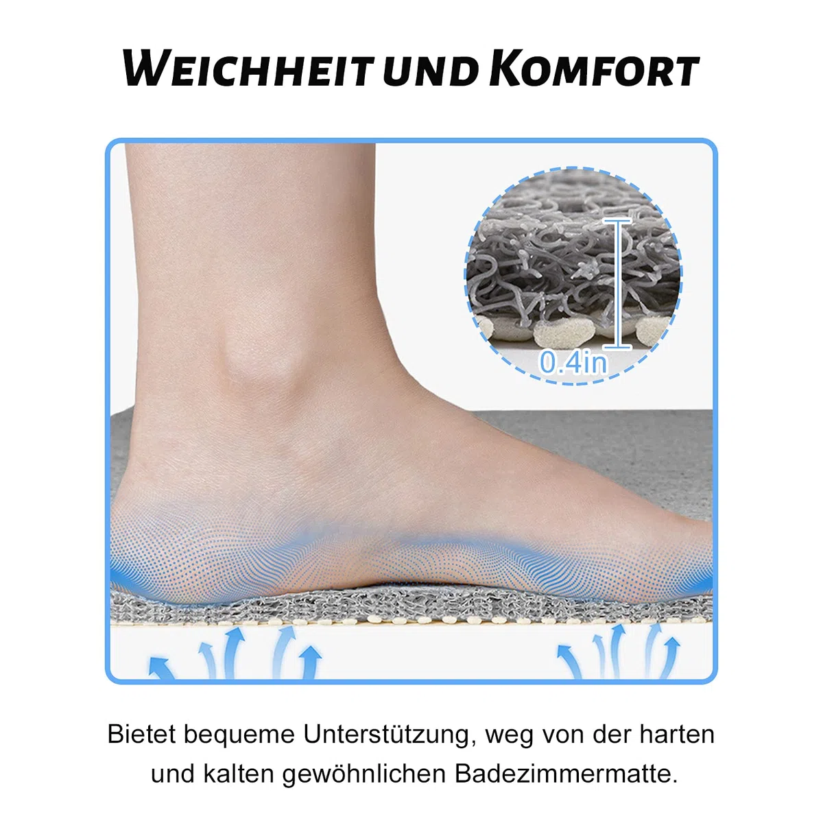Duschmatte rutschfest, Weich Komfort Sicherheits Badewannenmatte mit Ablauflöchern, PVC-Luffa Massage Duschmatten für Nassbereiche, Schnell trocknend (Grau, 80x 80 cm)