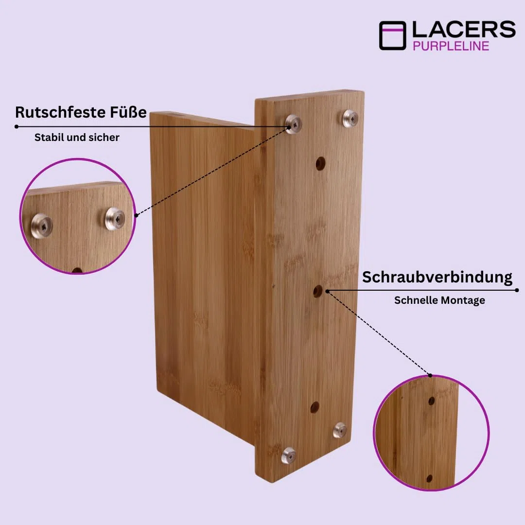 Lacers PurpleLine - Magnetischer Messerblock aus Bambus, 300x100x205mm, Antirutsch-Füße, platzsparender Messerhalter, robuste Magnetkraft, für alle Messerarten