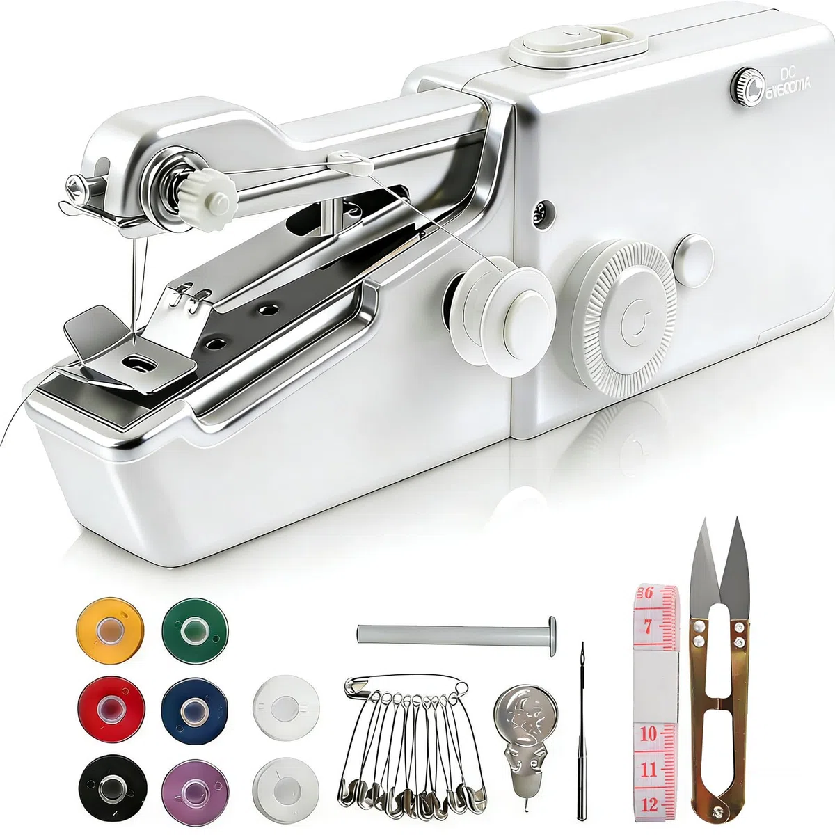 Mini Nähmaschine, Handnähmaschine Tragbare mit Nähzubehör, ElektrischeVorhängen,Handarbeiten,DIY(Weiß)