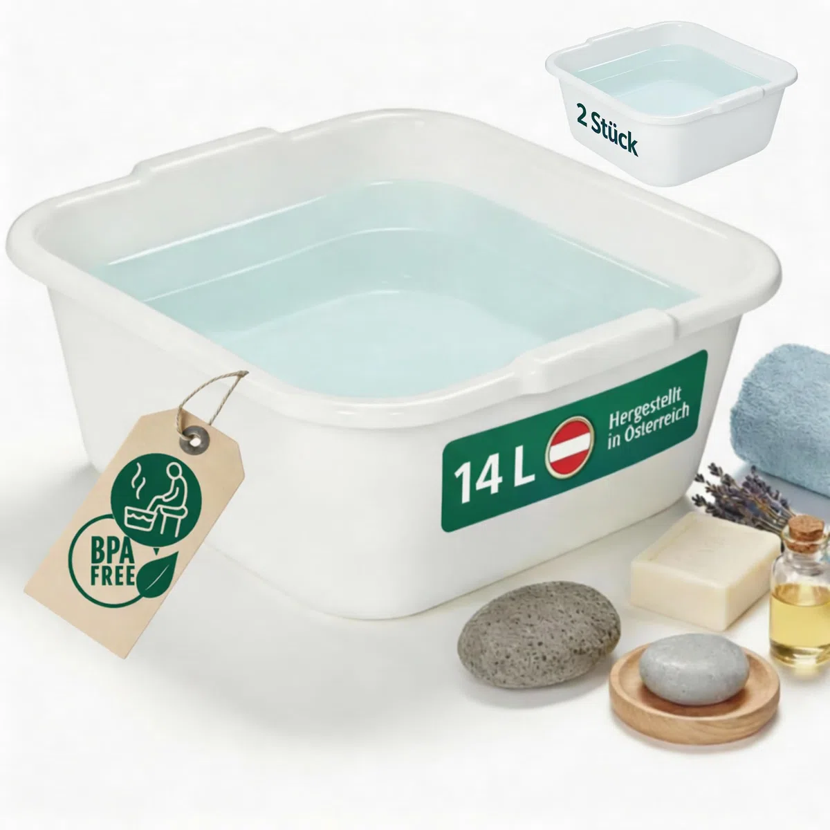 Novaliv 2x Spülschüssel eckig 14L, 38x38 cm, Weiß, BPA-frei Spülmaschinenfest Ideal für Küche und Camping, Wanne, Große Plastikschüssel, Waschschüssel eckig, Waschwanne, Abwaschschüssel