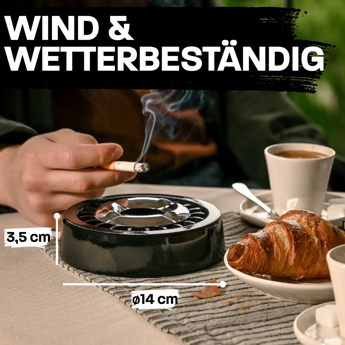 Praknu 3 Gluttöter Aschenbecher für Draußen Schwarz - Windgeschützt - Spülmaschinenfest - Wetterfest - Für Indoor und Outdoor