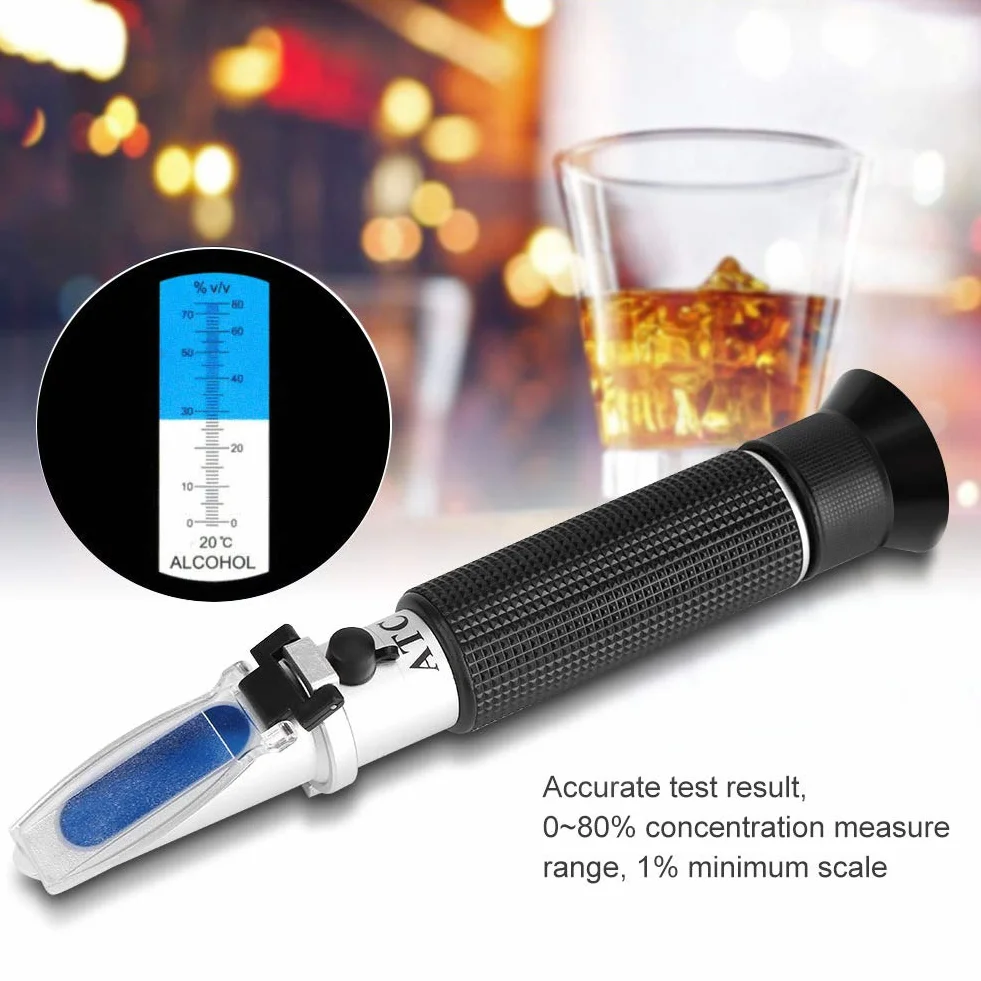 Alkohol Refraktometer High Proof mit 0-80% Alkohol Messbereich Tragbares Refraktometer Alkoholmessgerät für Spirituosen und Spirituosen. Hohe Genauigkeit ±1% für Whisky, Brandy, Wodka Usw.