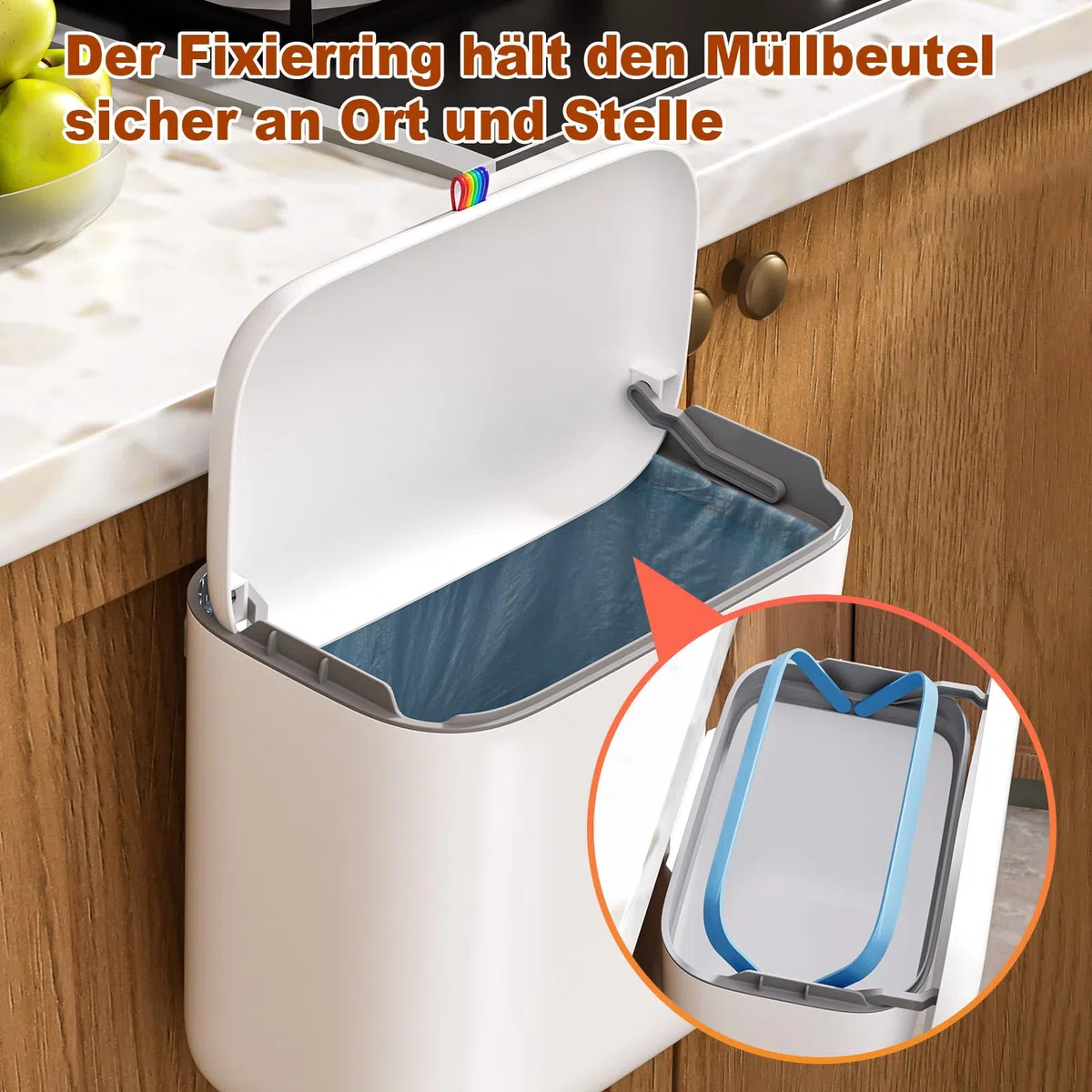 MOPUP Komposteimer für Küche, 6.8 l Mülleimer, Arbeitsplatte oder unter der Spüle, hängender Kleiner Mülleimer mit Deckel für Badezimmer/Schlafzimmer,Komposteimer für den Innenbereich (weiß)