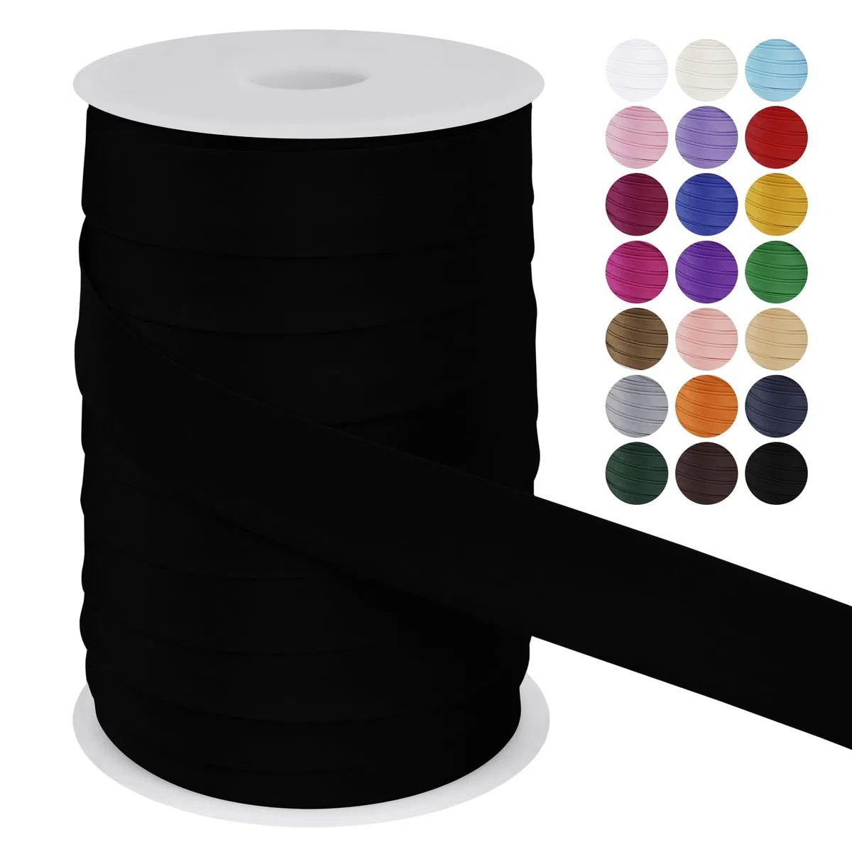 Schrägband 25mm x 50m, Einfassband zum Nähen Doppelt Gefaltetes Stoffband aus Polyester Hemming Tape Satin, Nahtband zum Nähen Basteln Dekorationen DIY Handwerk (Schwarz)