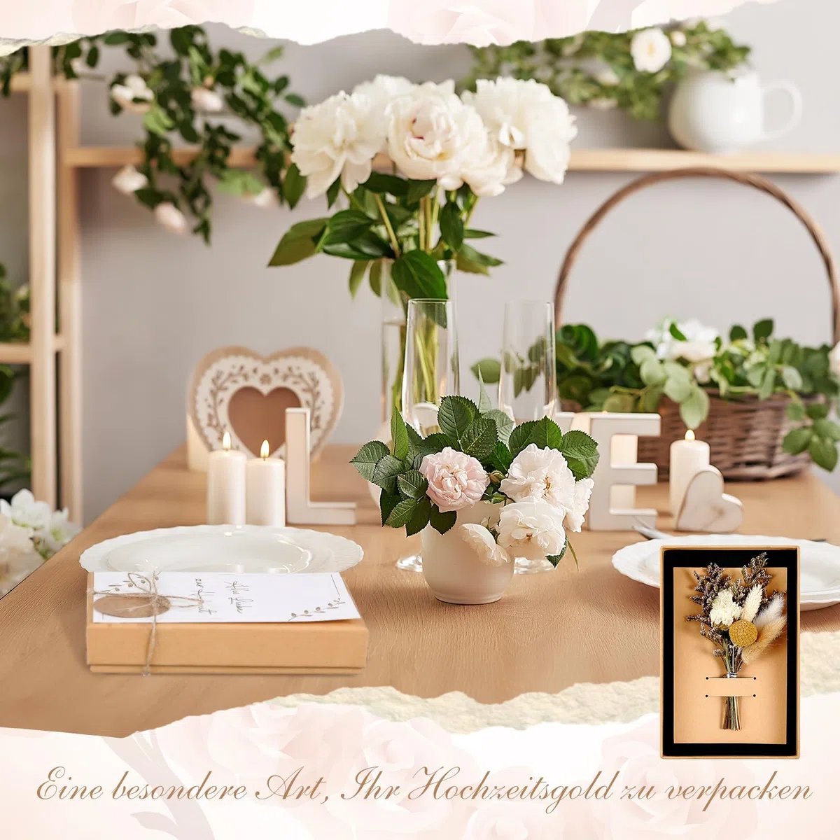 Hestya Hochzeit Geldgeschenk Set Geldgeschenke Hochzeit Verpackungen Hochzeitsgeschenke für Brautpaar Flitterwochen Geschenk inklusive Getrocknete Blumen Besondere Hochzeitskarte Reagenzglas