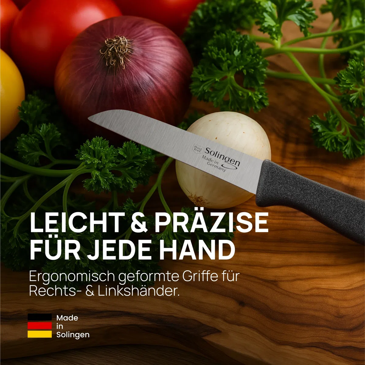 Schwertkrone® Schälmesser 4er Set [MADE IN SOLINGEN - GERMANY] - Gemüsemesser Obstmesser - Küchenmesser klein scharf - Schneidemesser Kartoffelschälmesser - Allzweckmesser rostfrei (4x 3 gerade)