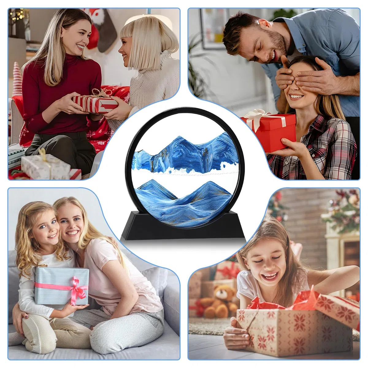 DBREAKS 3D Sandbilder zum Drehen, Dynamisches Sandbild, Sanduhr Sandmalerei, Bewegliche Sandkunst Landschaft, Desktop Dekosand Büro Wohnzimmer, für Erwachsene Kinder Geschenke, Blau/12