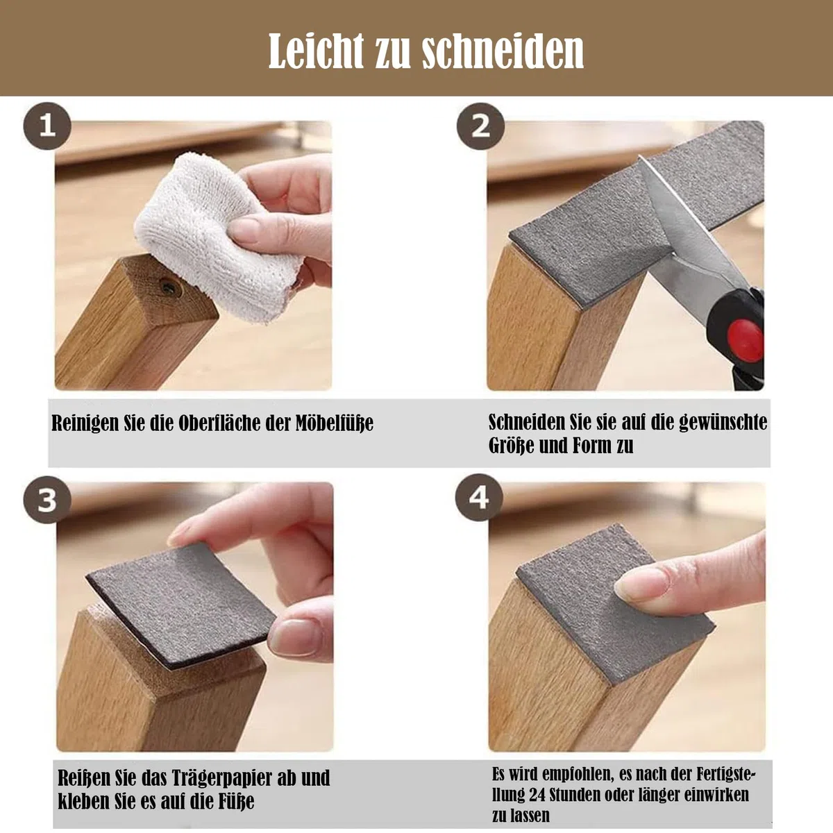 Filzgleiter Selbstklebend, Filz Selbstklebende,Filzgleiter für Stühle,Schneiden Sie Jede Form Filzband,für Stühle Vasen Sofas Schreibtische,4m*5cm*3mm(Grau)
