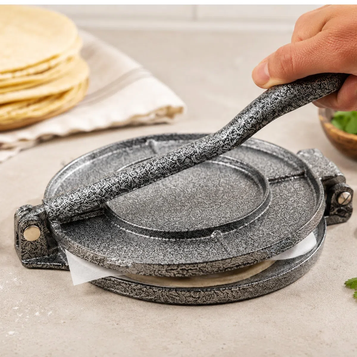 Tortilla Presse, 16cm Rund Teigpresse Aluminium | Chapati Maker Quesadilla Roti Presser Fladenbrotpresse Mexikanische Tacos Indische Italienische Küche Pizza Pfannkuchen