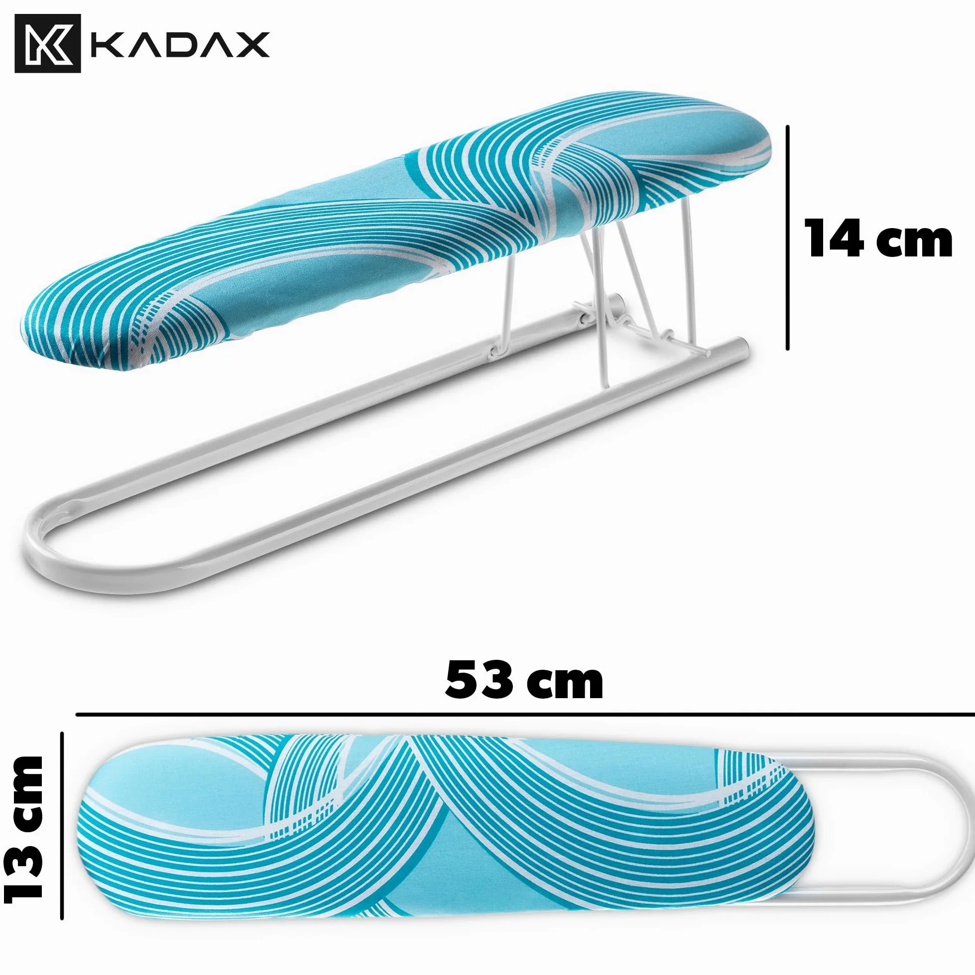 KADAX Bügelbrett 53x13cm mit Ärmelbügelbrett - Stabiler Bügeltisch für Dampfbügelstation, klappbar, höhenverstellbar, mit hitzebeständiger Bügeleisenablage
