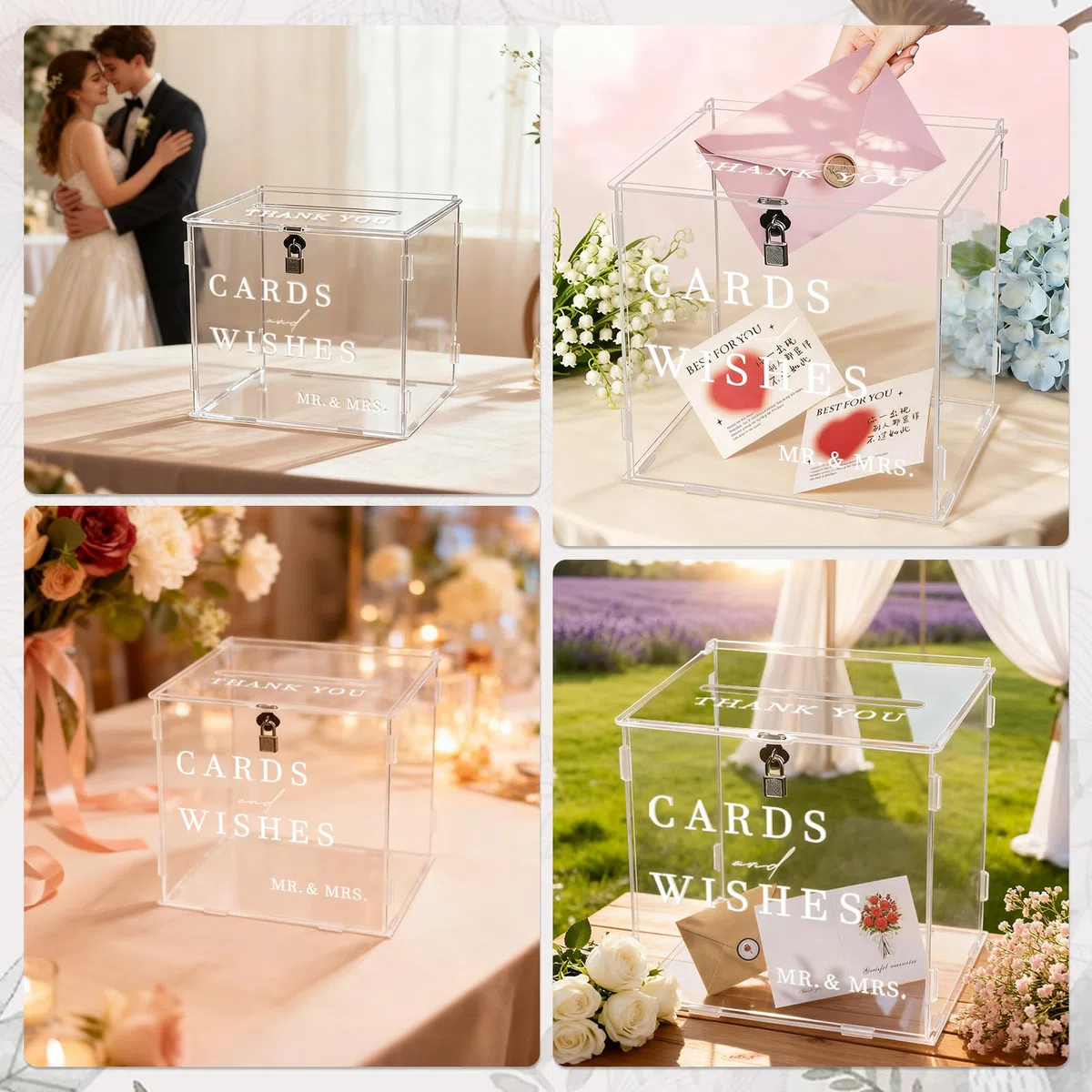 Acryl Hochzeit Kartenbox mit Schloss, Hochzeitsbox Geschenkkarten, Große DIY Kartenbox Hochzeit Geldbox mit Breitem Schlitz Briefkasten Umschlag Box für Geburtstag Babyparty Jubiläum (Weiß)