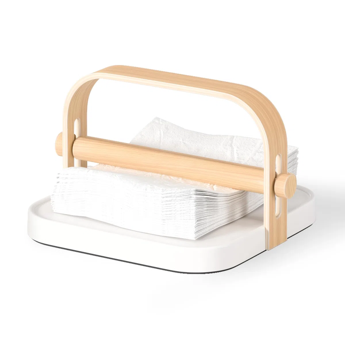 Umbra Bellwood Serviettenhalter, Serviettenspender aus Holz mit Beschwerer, 20x20cm, Weiss/Natur