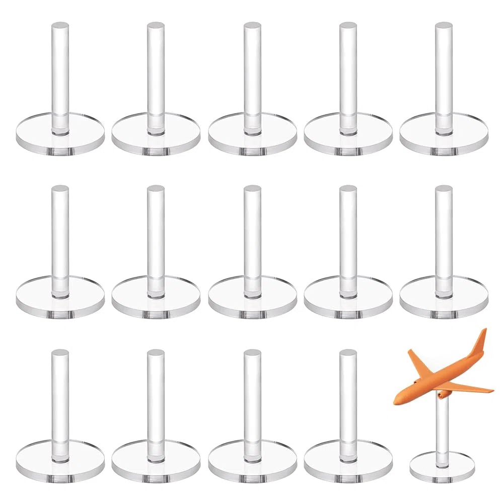 AHANDMAKER 25 Stück Acryl-Flugzeugmodellhalter, Transparenter Ständer, Ausstellungskeller Für Puppen, Mini-Ausstellungshalter, Runde Flugbasis Mit Stift (30 mm)