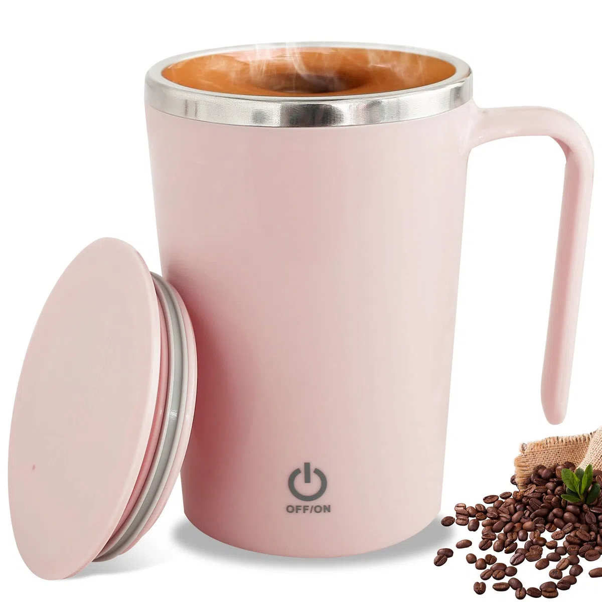 Elektrische selbsttreuende Becher 1200mAh wiederaufladbare automatische Mischung Becher Edelstahl Magnetische Rührtasse wiederverwendbar(Rosa)