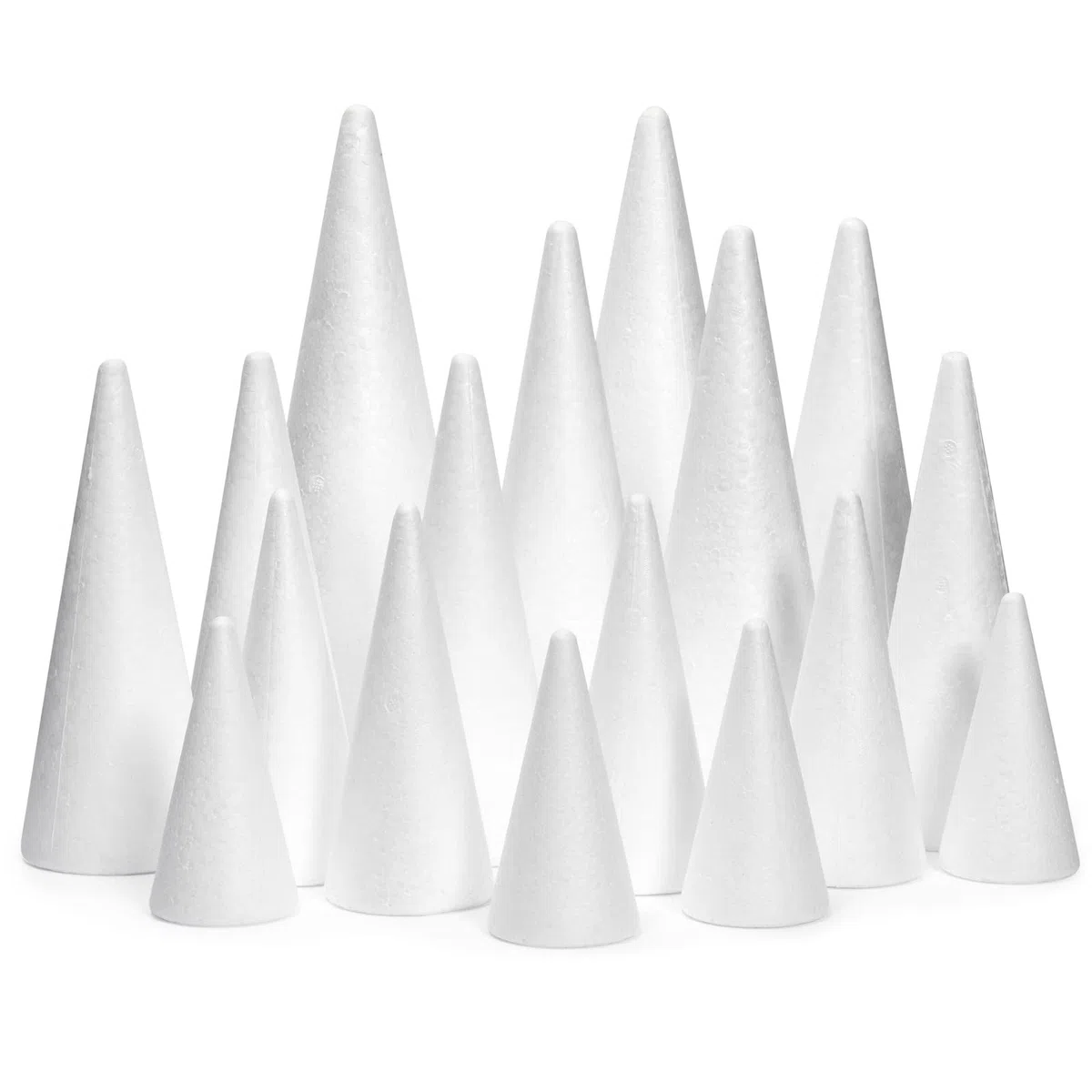 Schaumstoffkegel zum Basteln, 5 verschiedene Größen für Bäume, Urlaubsdekorationen, handgefertigte Zwerge (weiß, 10, 15, 20, 25, 30 cm)