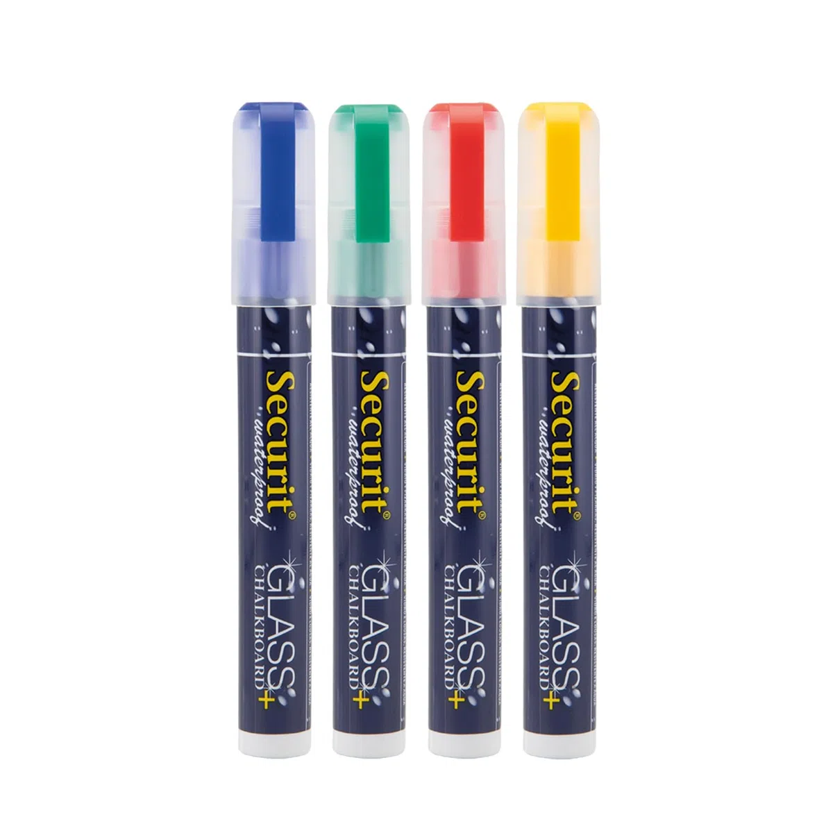 SECURIT - 4er-Set Kreidemarker - Für nicht-poröse Oberflächen (Schwarze Tafel, Glas, Metall, Spiegel...) - Mittelstarke Spitze 2-6 mm - Weiß