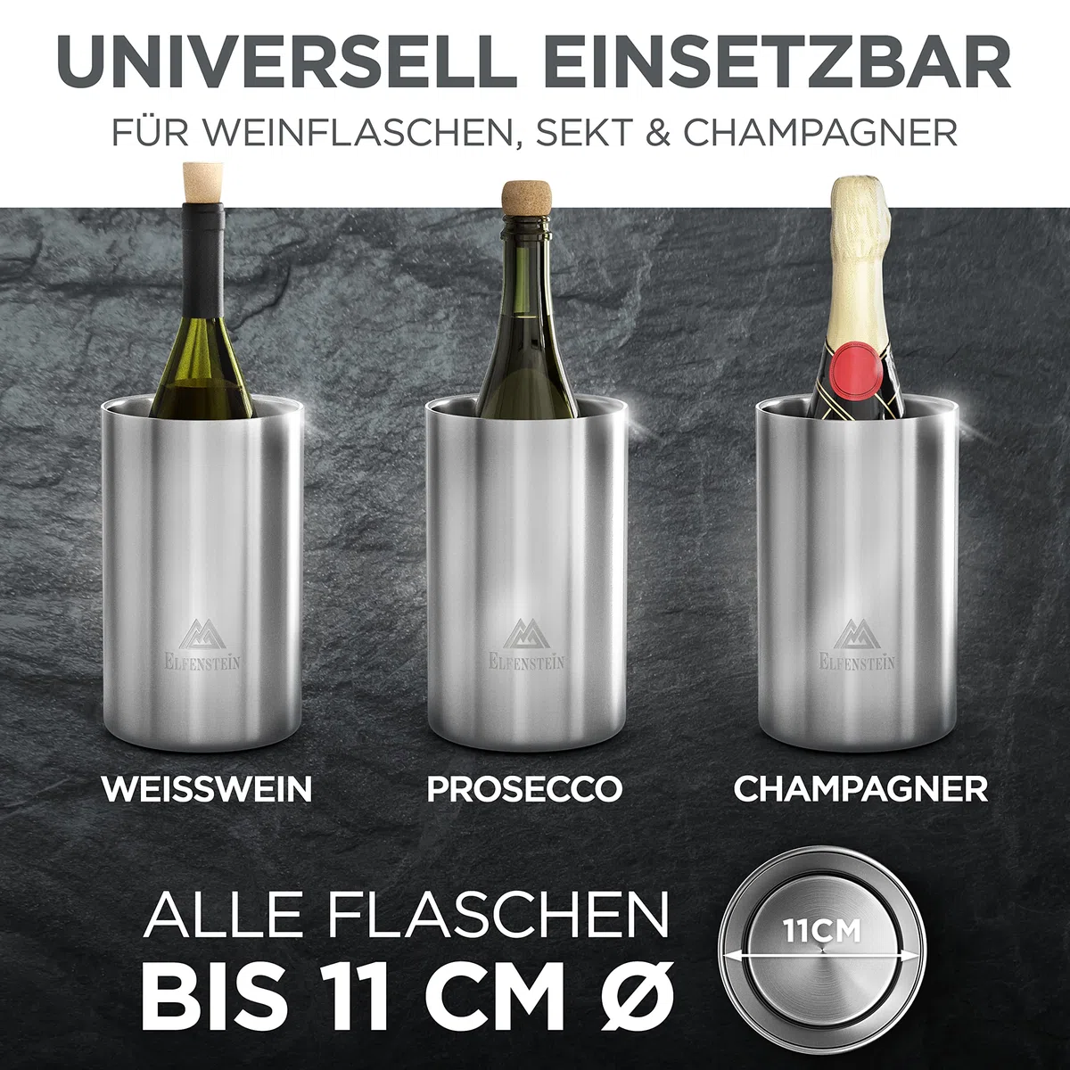 ELFENSTEIN Weinkühler Edelstahl [4h Kühlung & kratzfester Boden] Sektkühler doppelwandig, Flaschenkühler outdoor, Champagnerkühler, Getränkekühler, wine cooler, weinflaschenkühler