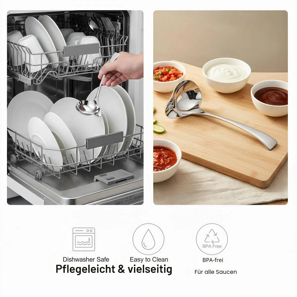 IMEEA Soßenlöffel Edelstahl 18/10 mit Ausguss 2er Set Gravy Ladle Tropffrei Spiegelpolierter Saucenlöffel für Sauce, Dressing Dessert & Steak Spülmaschinenfest