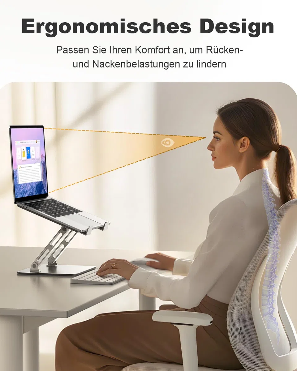 Babacom Laptop Ständer Höhenverstellbar & Belüftet mit Doppelstangen-Unterstützung, Laptoptisch Ergonomisch, Faltbar & Tragbarer Notebook Ständer Stehpulte kompatibel mit MacBook Air/Pro (10-16 Zoll)