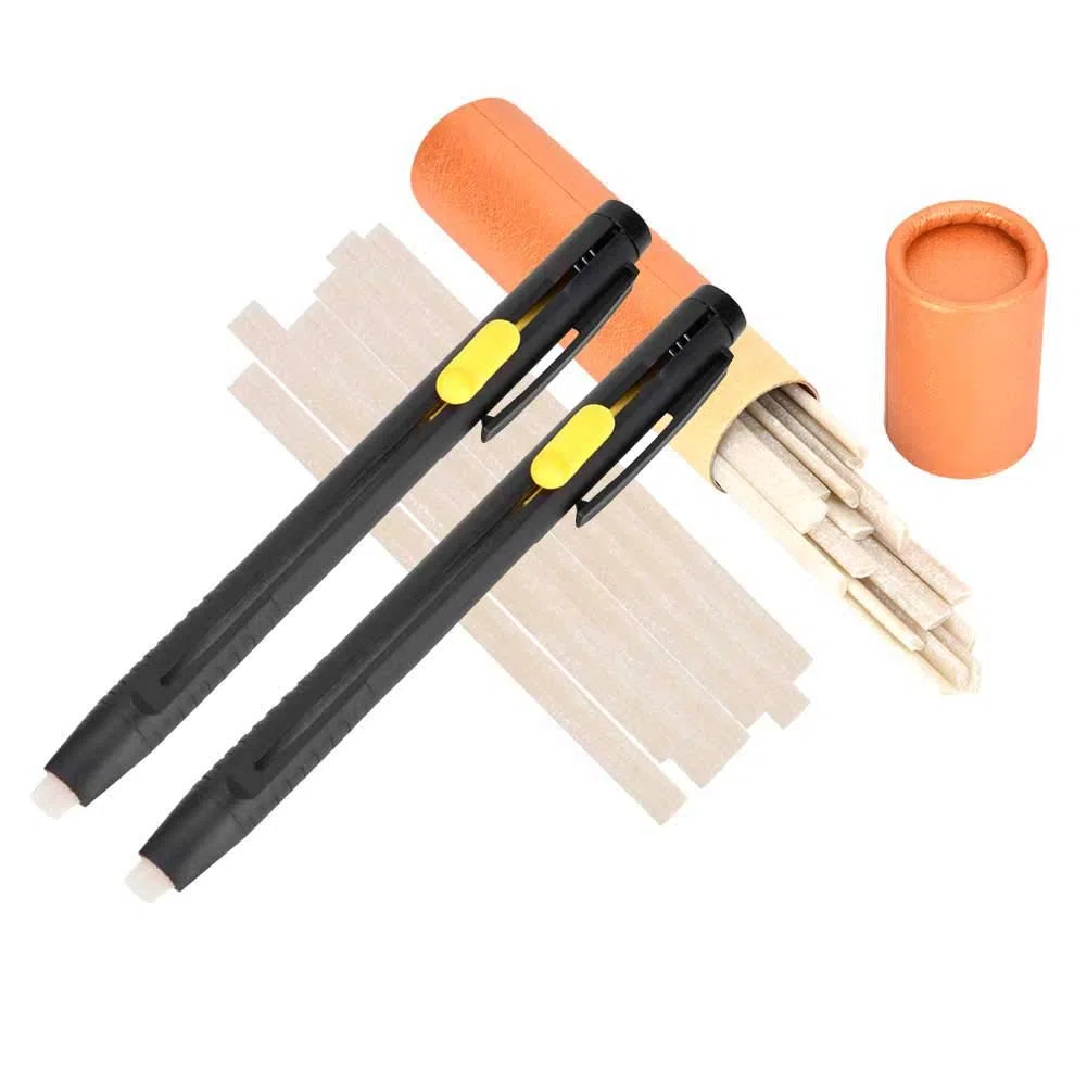 Garosa Leder Stoff Markierungsstift, Auto verschwindet verschwindend temporäre Markierstifte für Quilten Nähen Tuch Schneiderei, 2 Stück Pen Shell + 20 Wachsstreifen