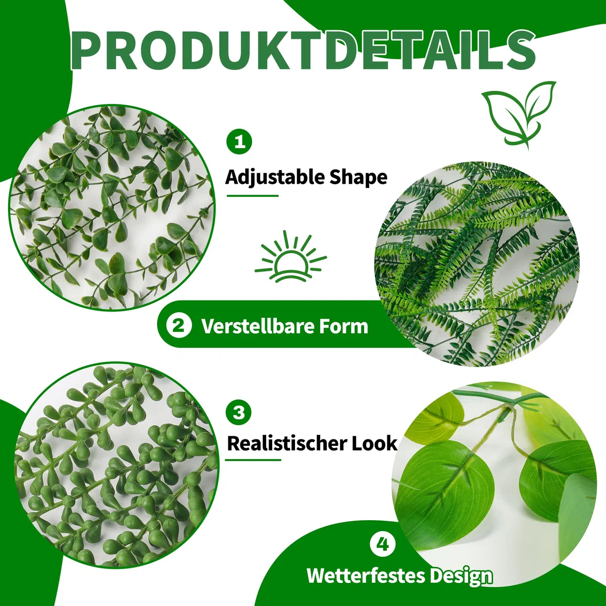 Der Rose 4 Stück Künstliche Pflanzen Hängepflanze Künstlich Kunstpflanze Hängend Fake Eukalyptus Plant, Boston-Farnen, Perlenkette für Wohnzimmer, Zimmer, Wand Deko Aesthetic Room Decor (Schwarze)