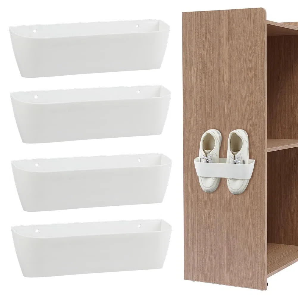 OLYCRAFT 4er Pack Wandschuhregal mit Klebestreifen Plastik Schuhhalter Aufbewahrungsorganizer platzsparend hängendes Schuhregal weiße Tür Schuhaufhänger für Badezimmer Küche Wohnzimmer Wohnmobil