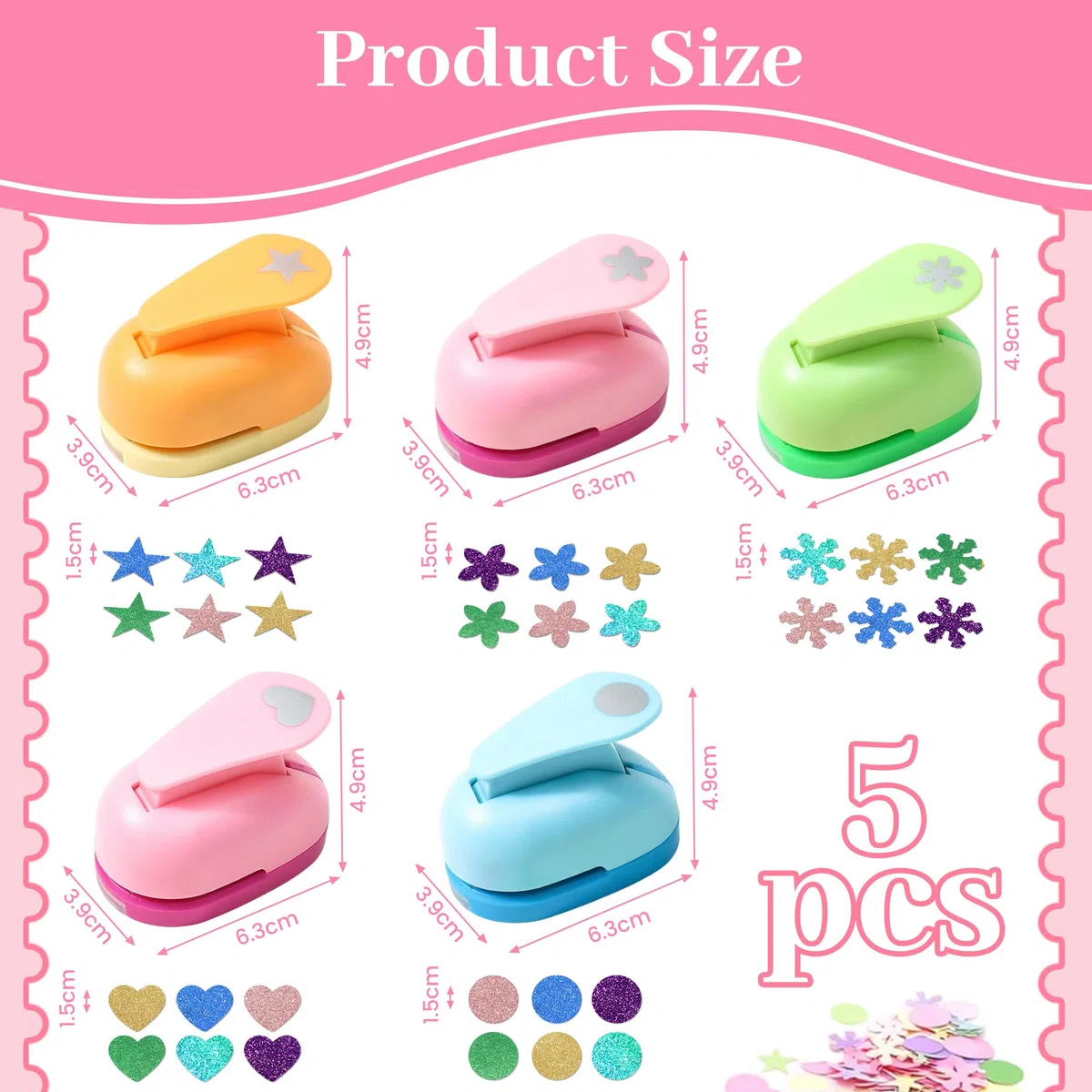 5 Stück Papier Stanzer Kinder, Ausstanzer Motivstanzer Groß Set, Papierstanzer Kinder Stanzen Motivlocher Enthält Orchideen Bonbon Fünfblättrige Blumen Kirschblüten und Herzmotive