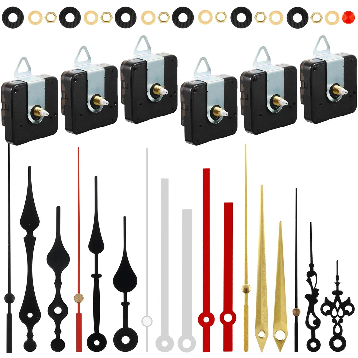 6 Stücke Quarz Uhrwerk Mechanismus uhrwerk für wanduhr uhrwerk mit zeiger mit 6 Paaren Verschiedene DIY Uhrzeiger Batteriebetriebene Ersatzteile Ersatz Motor Kits (13 mm/ 0,5 Zoll)