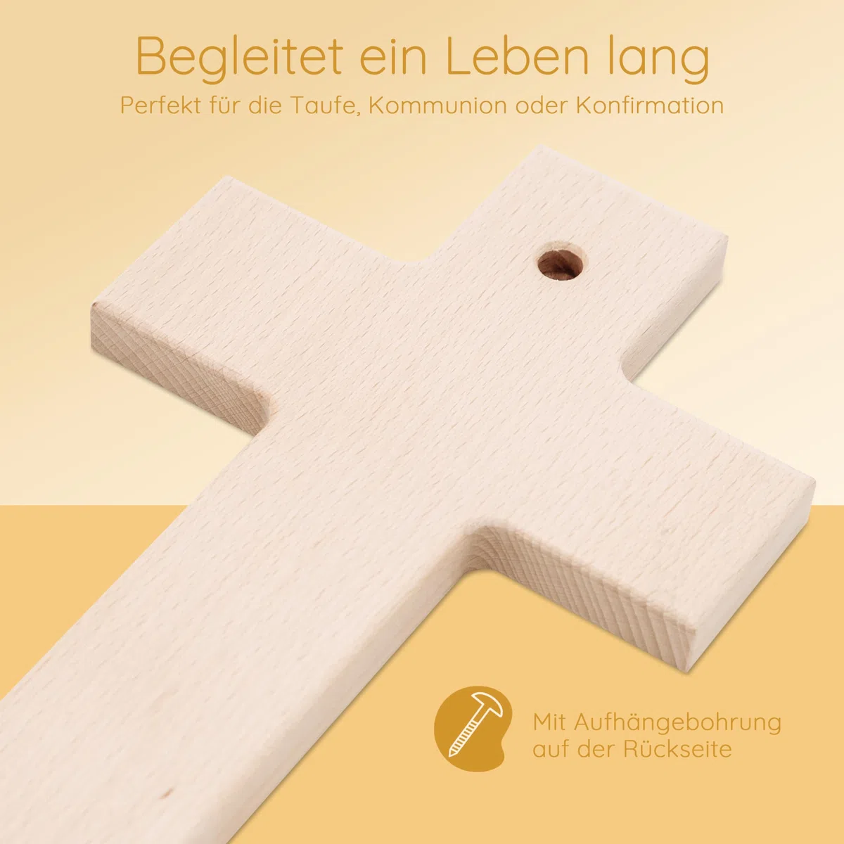 Bärenfreunde - Personalisiertes Taufkreuz mit hochwertigem Spezial-Druck aus massivem Buchenholz - Taufe Geschenk - Holzkreuz Taufe (Arche Noah Tiere)